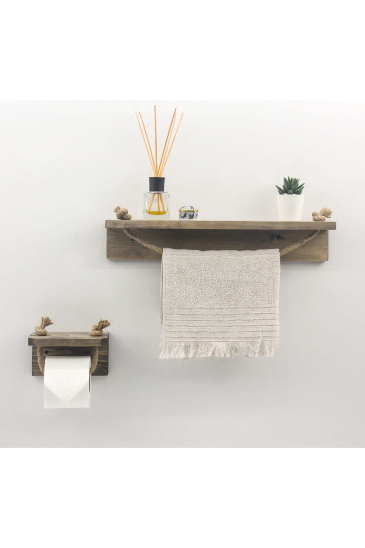 H&B Design Masif Ahşap Jüt Ipli Banyo Takımı Wc Havluluk