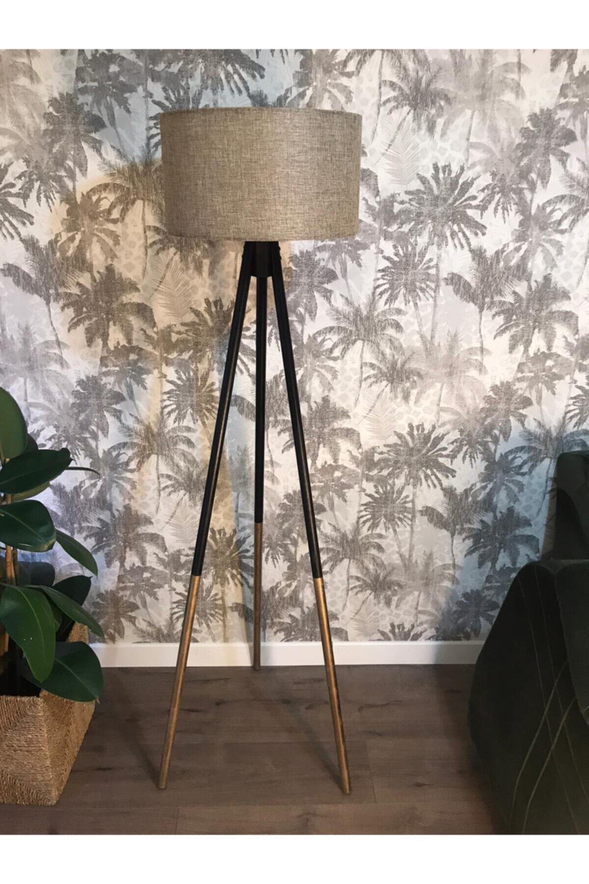 Homedit Tripod Çift Renk Lambader - Gold-siyah Ayak Lambader Cappucino Başlık