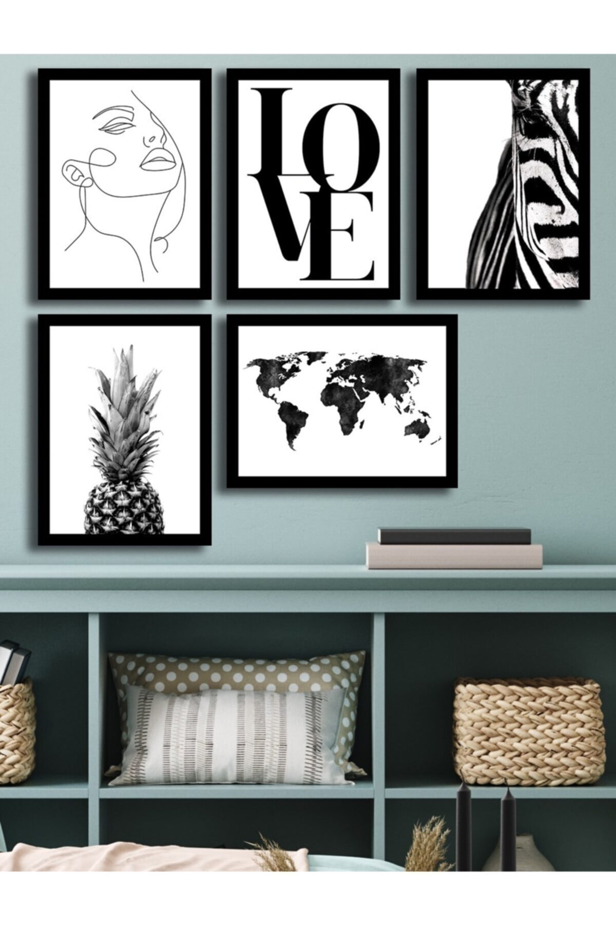 OneMina 5 Parça Çerçeve Görünümlü Mdf Tablo Seti 45x40 Set100