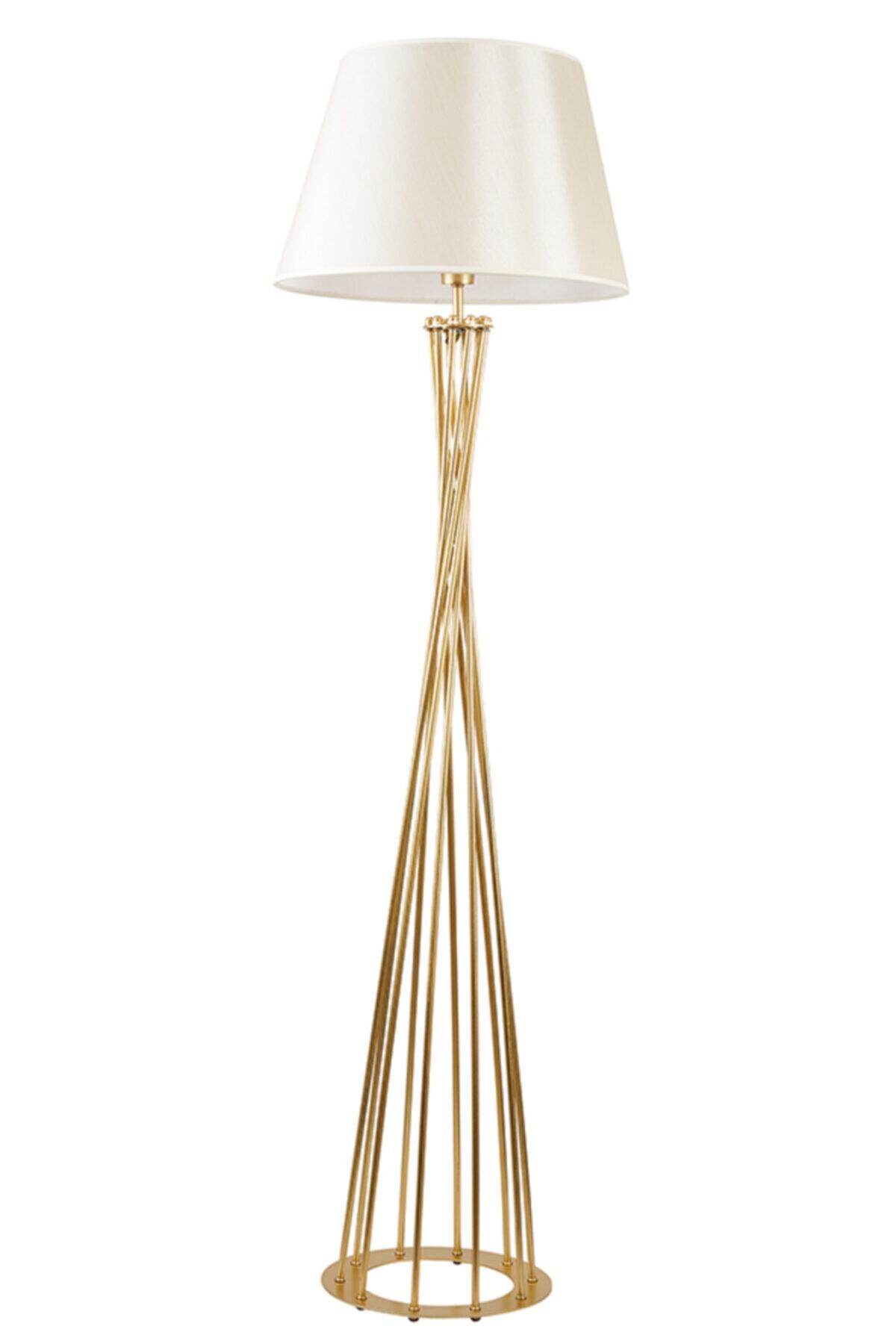 Dylight Retro Lambader Köşe Lambası Parlak Gold Krem Başlık Çap:45cm