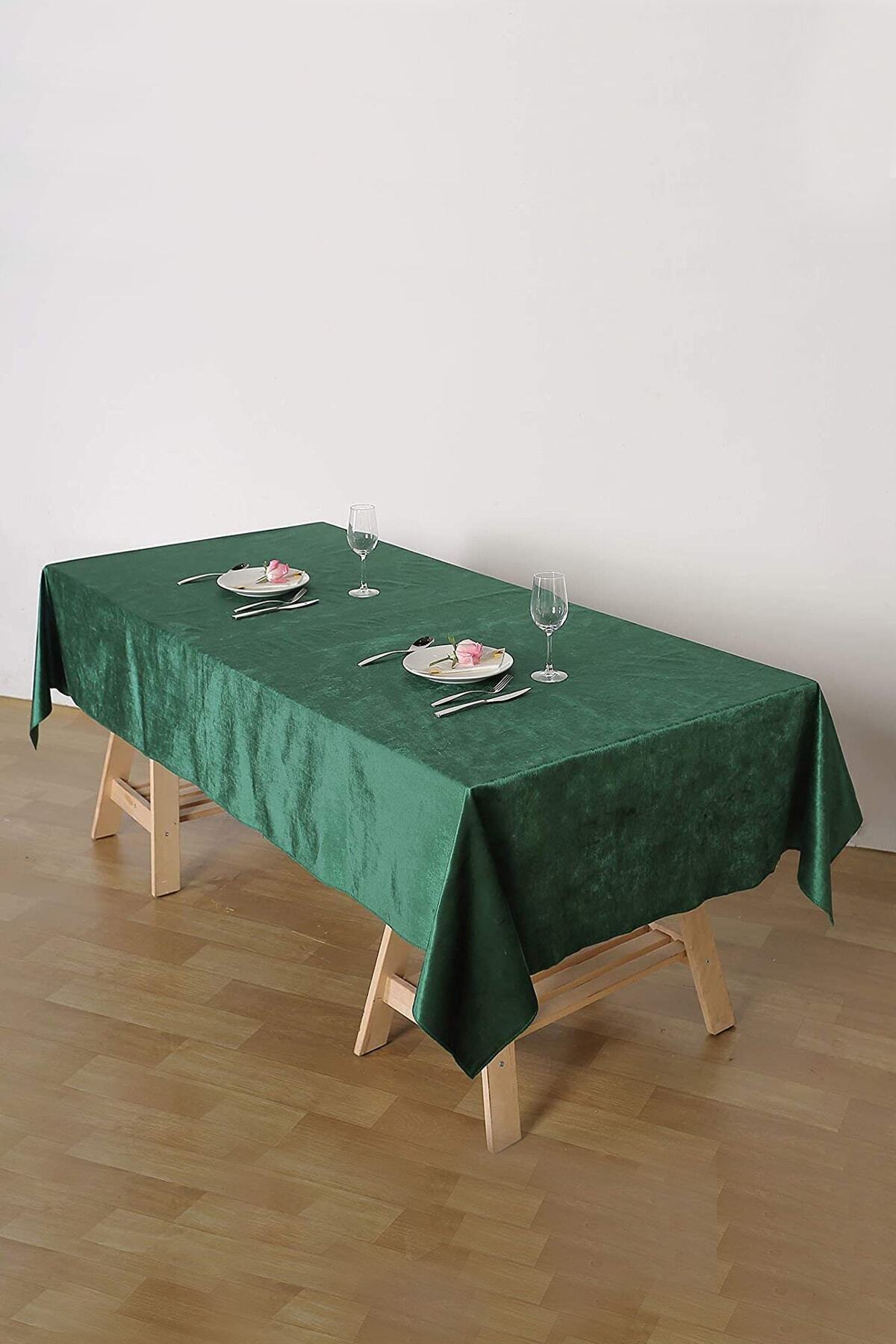 Çt Çeyizci Tekstil Yeşil Kadife Masa Örtüsü 135 x 220 cm