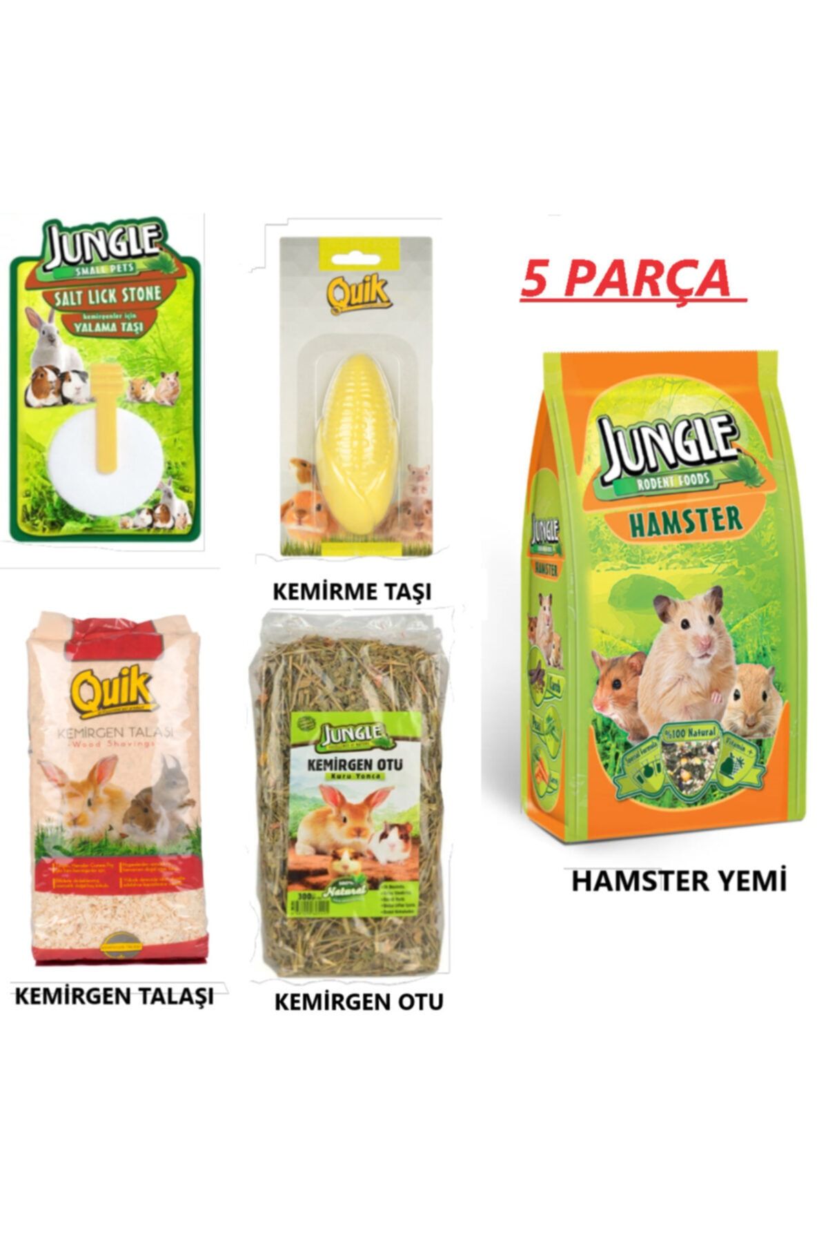 Jungle Kemirgen Hamster Seti Talaş Yem Ot Yalama Taşları