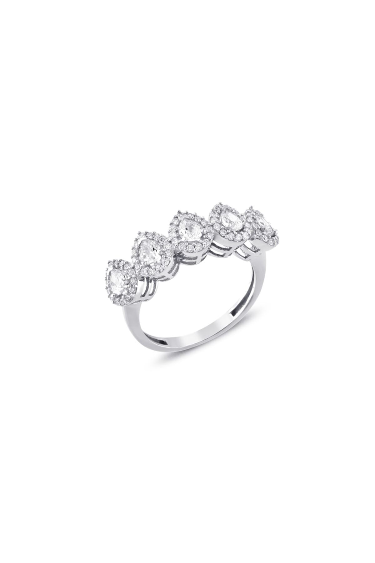 Pella Kuyumculuk Kadın Swarovski Beş Taşlı Damla Gümüş Yüzük