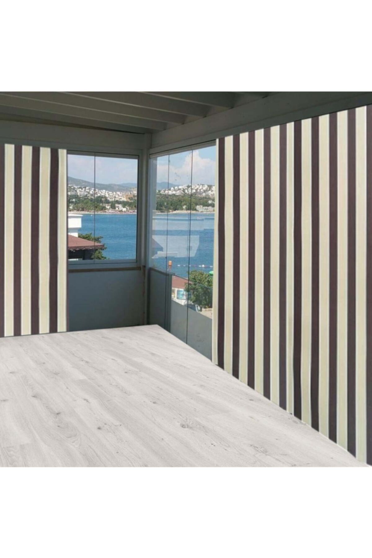 ceylan home Balkon Perdesi Kahverengi Sarı Çizgili 425x250