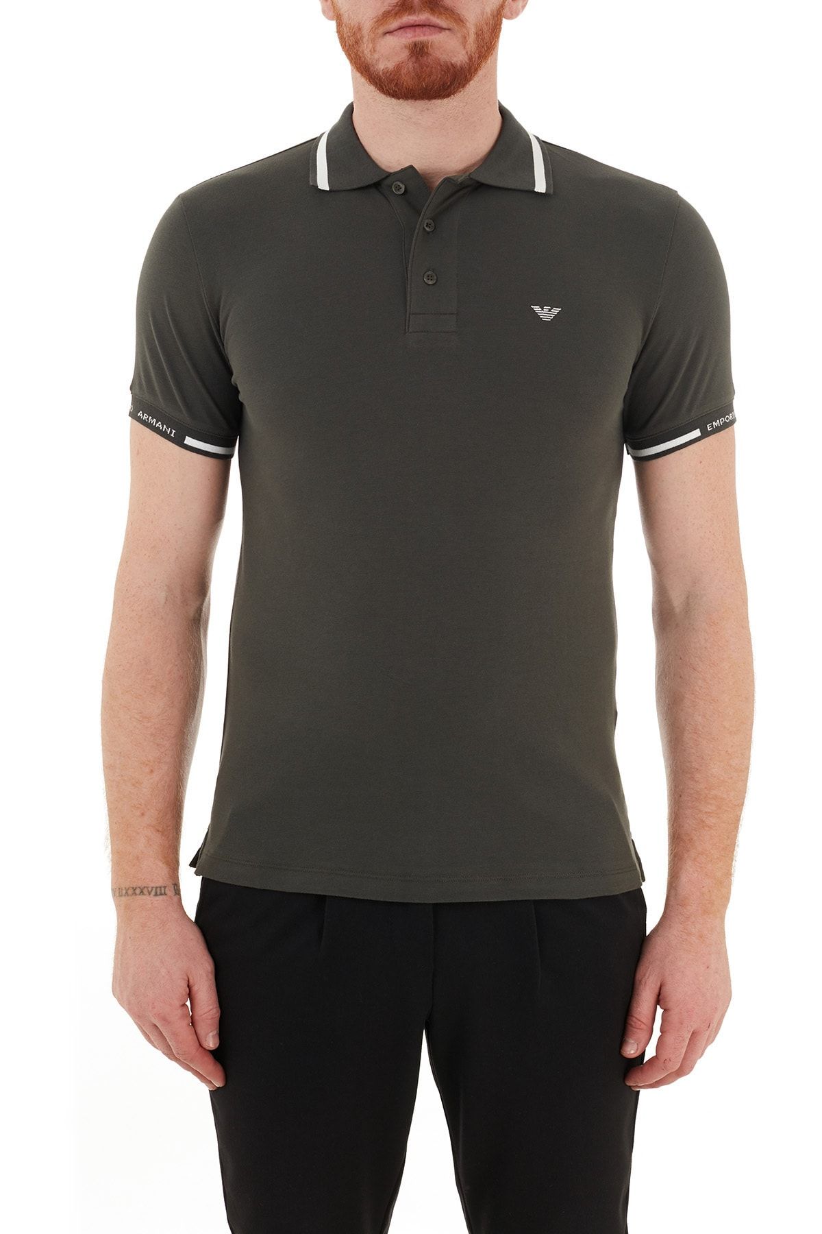 Emporio Armani Erkek Haki Pamuklu Düğmeli Polo T Shirt S 6h1ff5 1jptz 0564