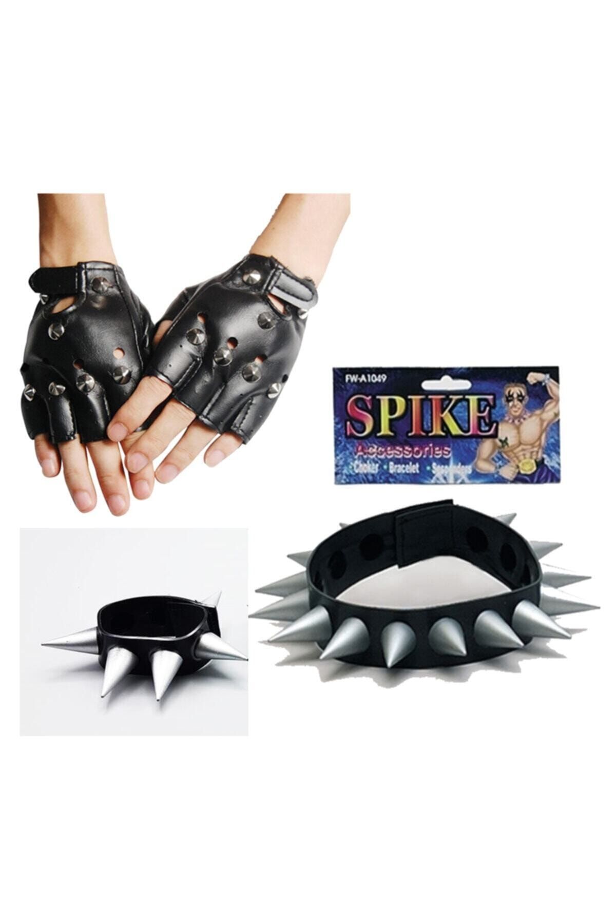 Samur Spike Punk Eldiveni Punk Kolyesi Ve Punk Bileklik Seti
