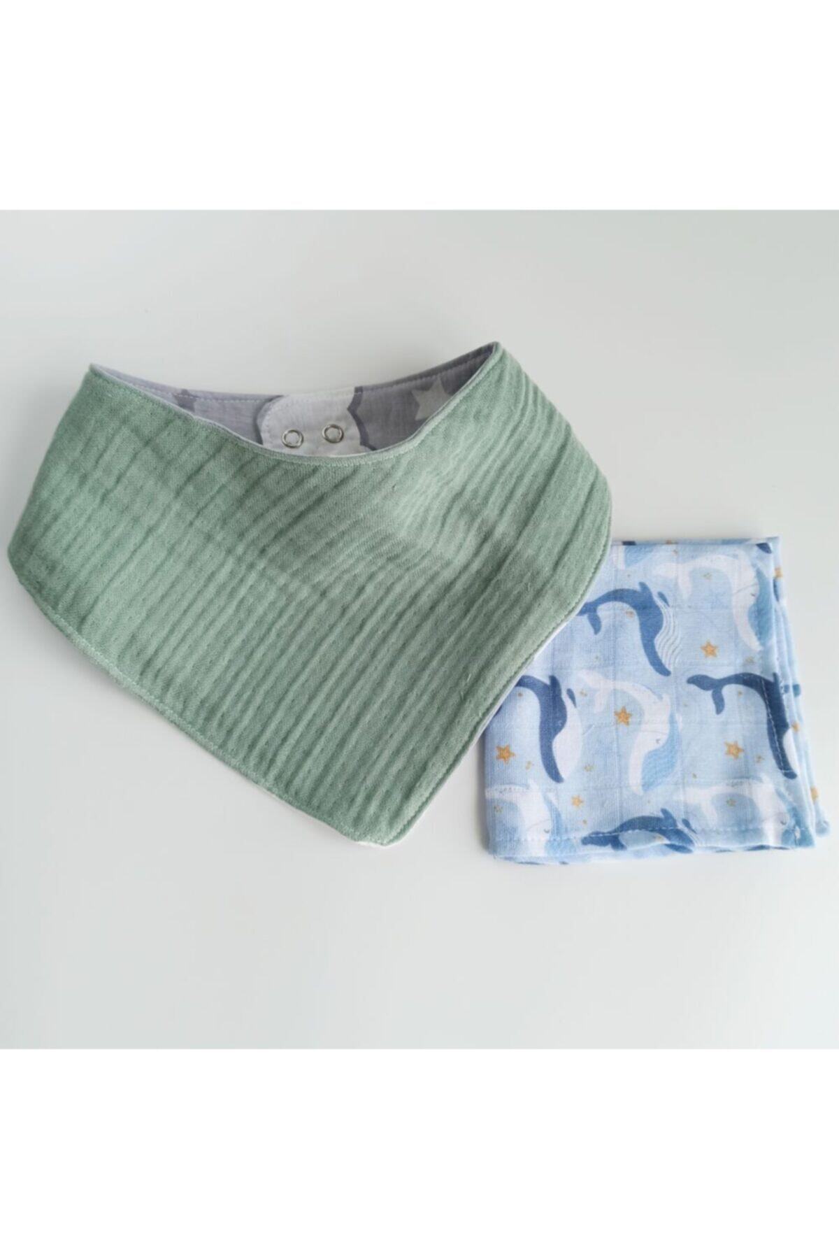 bigujoy 4 Kat Müslin ve Poplin Çift Taraflı Çıtçıtlı Fular Mama Önlüğü