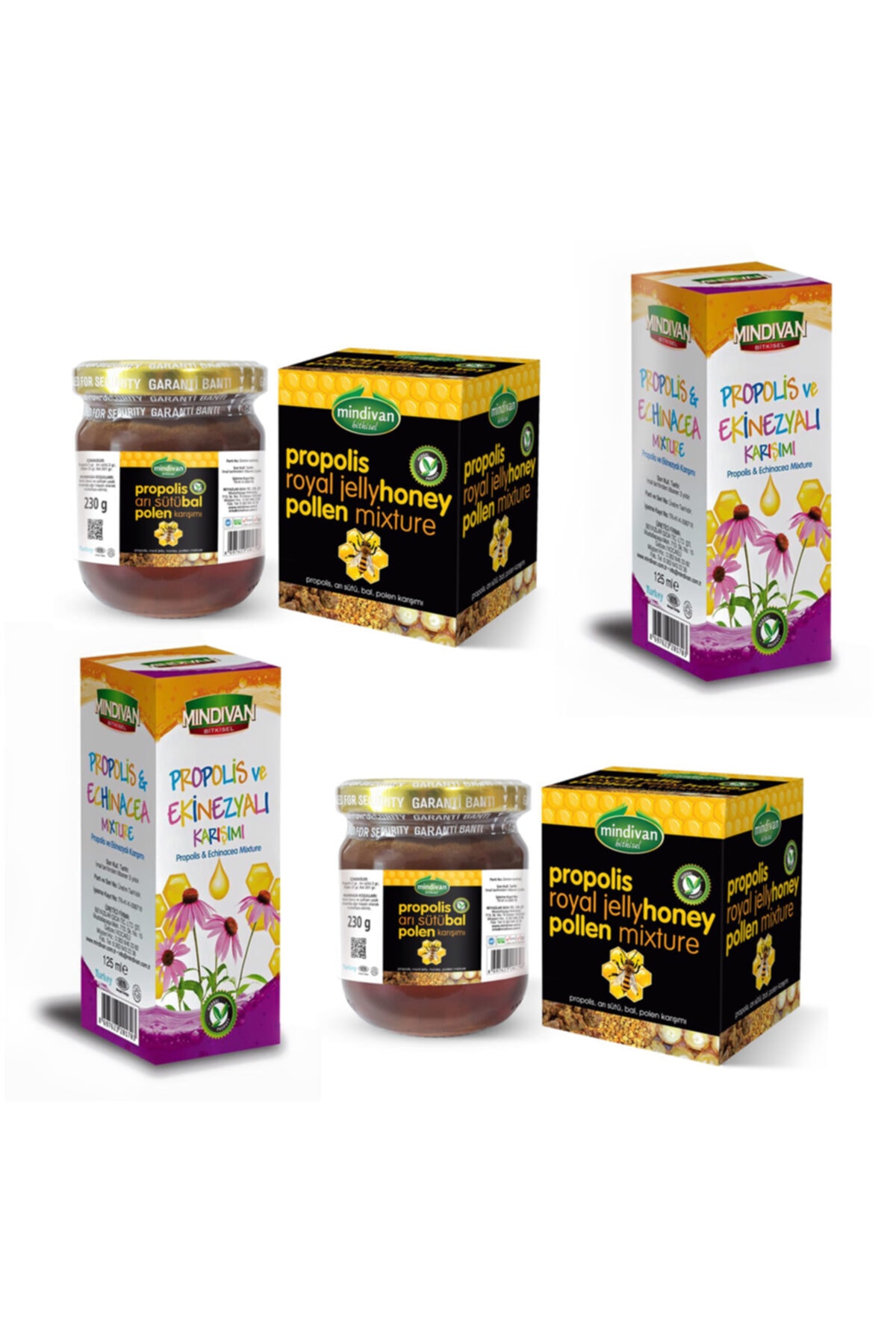 Mindivan Propolis Arı Sütü Bal Polen Ve Propolis Ekinezya X 2adet