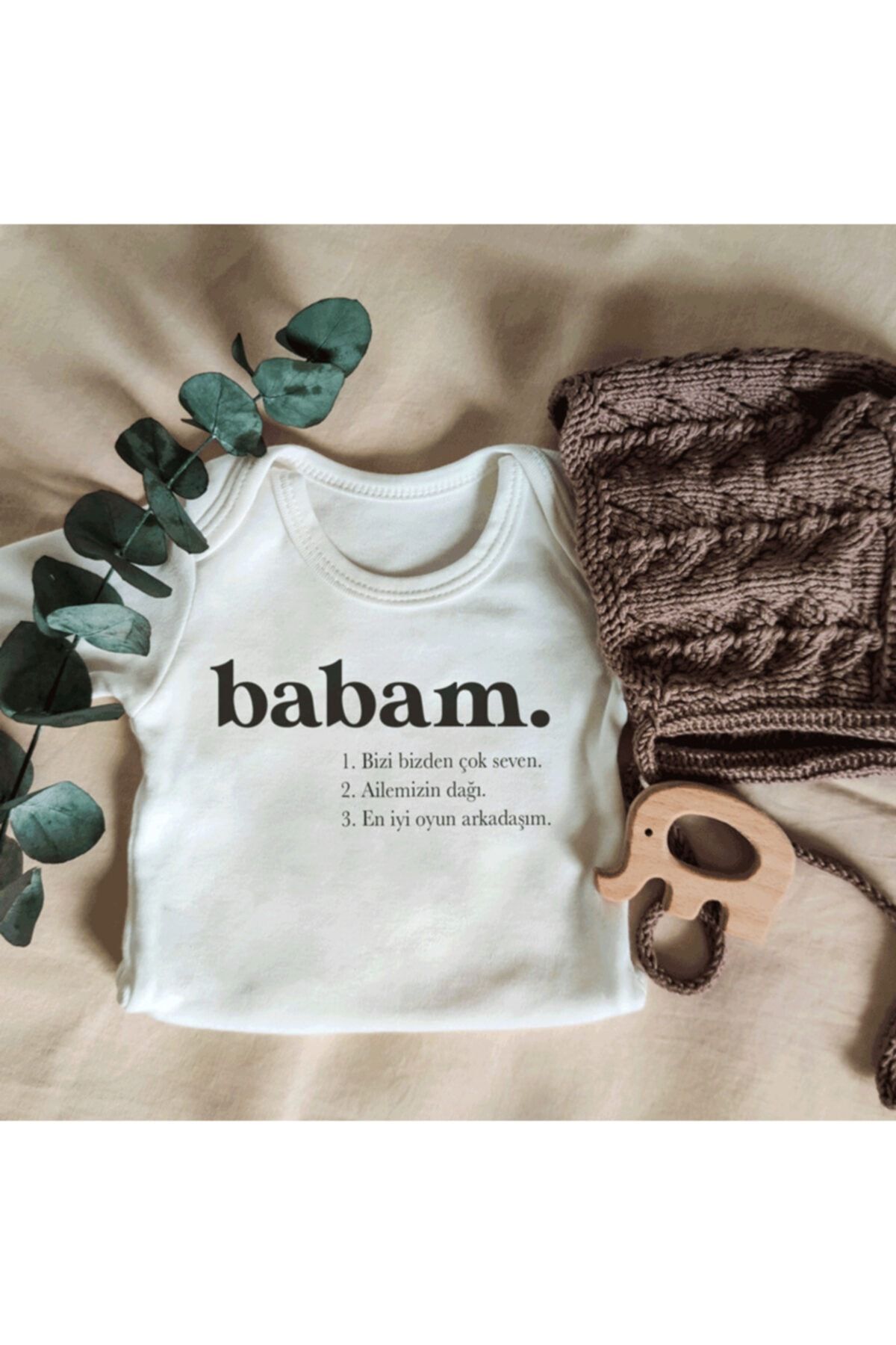 Limon Unisex Bebek Beyaz Babam Yazılı Kısa Kol Organik Body Zıbın
