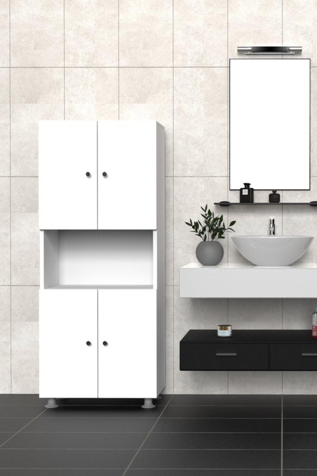 Mimilos D8 4 Kapaklı 4 Raflı Orta Bölmeli Banyo Dolabı