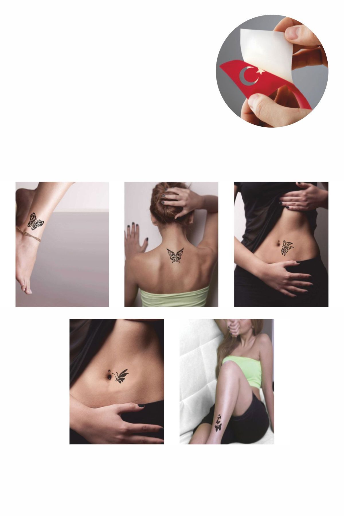 ONE SPRAY TATTOO Kelebek Dövmesi Geçici Dövme Seti Siyah Sprey Ve 5 Desen