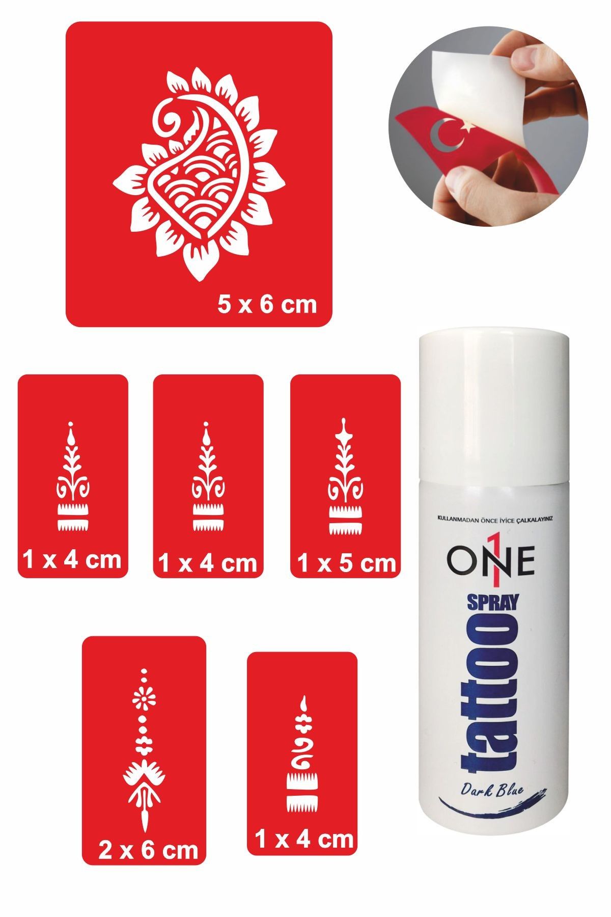 ONE SPRAY TATTOO El Kına Deseni Dövmesi Geçici Dövme Seti Dark Sprey Ve 5 Desen