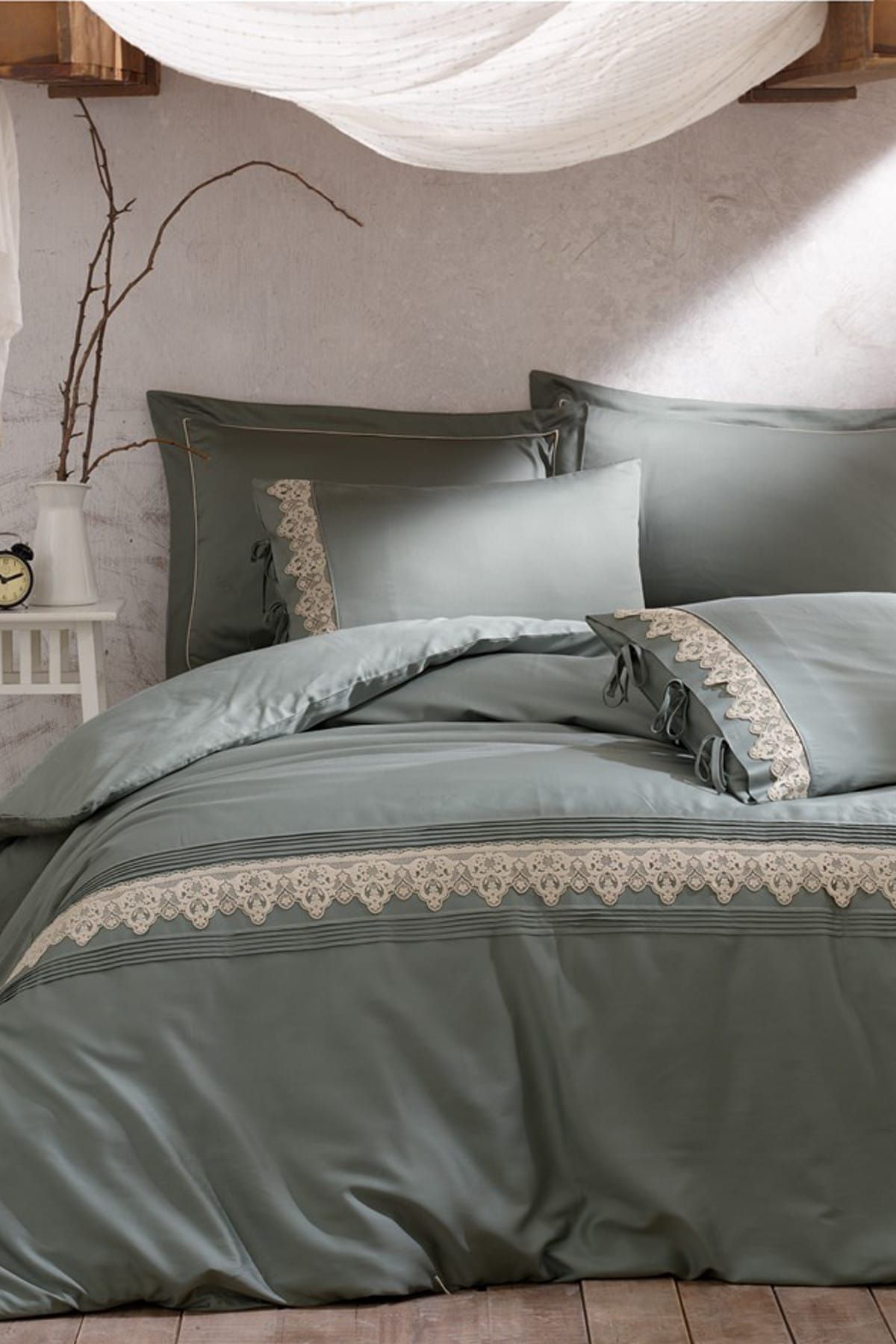 Ecocotton Organik Pamuk Extra Geniş Çift Kişilik Nevresim Takımı Azra-Yeşil