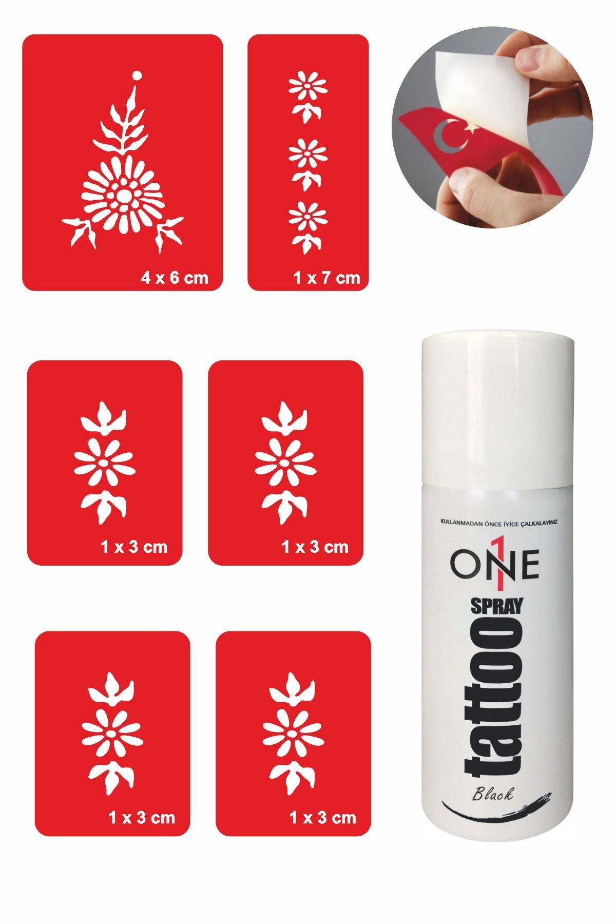 ONE SPRAY TATTOO Kına Motifleri Geçici Dövme Seti Siyah Sprey Ve 5 Desen
