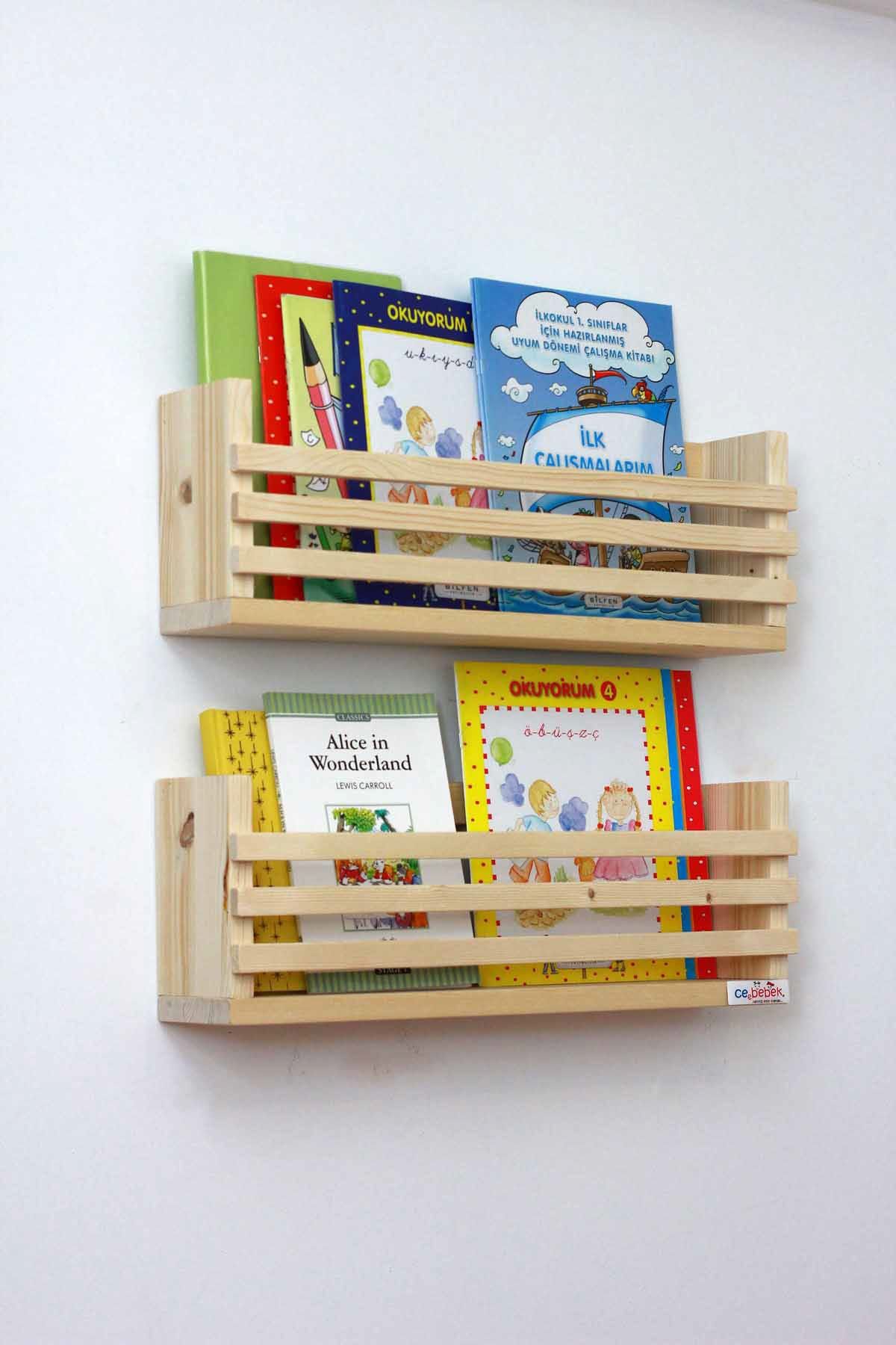 Ceebebek Ahşap Bebek Çocuk Odası Duvar Rafı Kitaplık Eğitici Montessori Raf Gazetelik Dergilik CEEN2PRMK4015