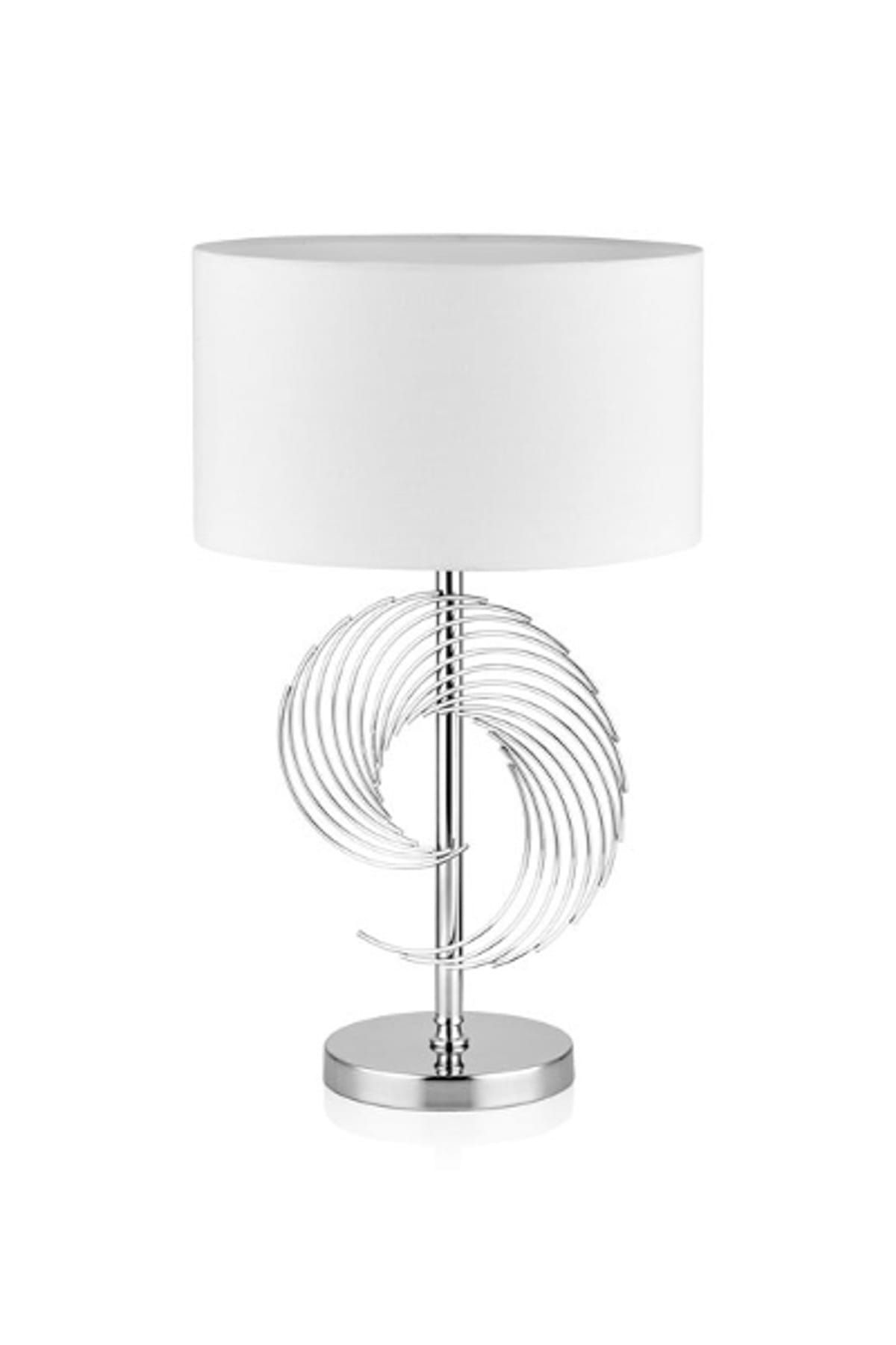 Cemile Krom Metal Halka Beyaz Şapkalı Abajur 66 Cm