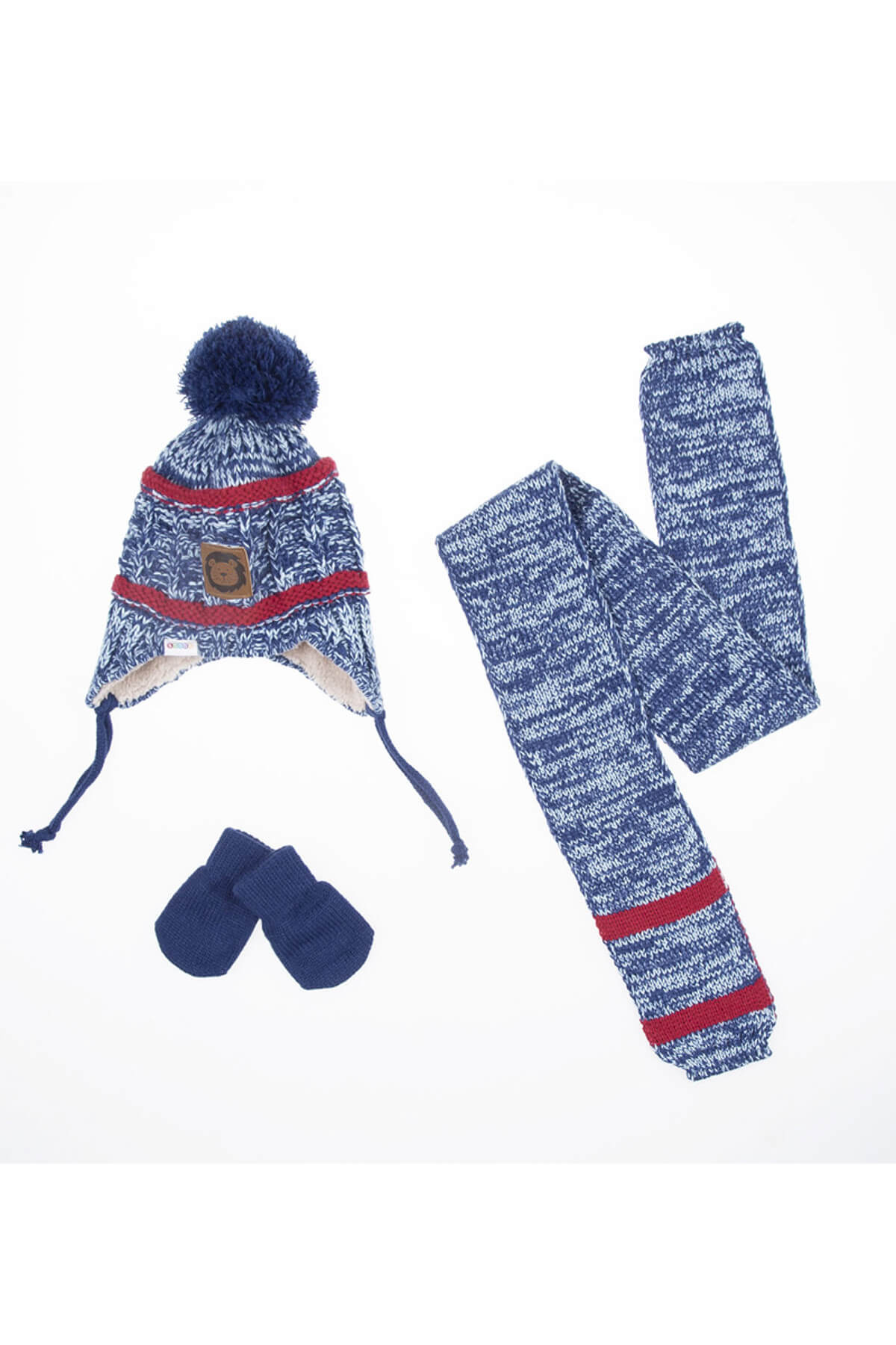 Soobe Lacivert Erkek Bebek Atkı & Bere & Eldiven Set