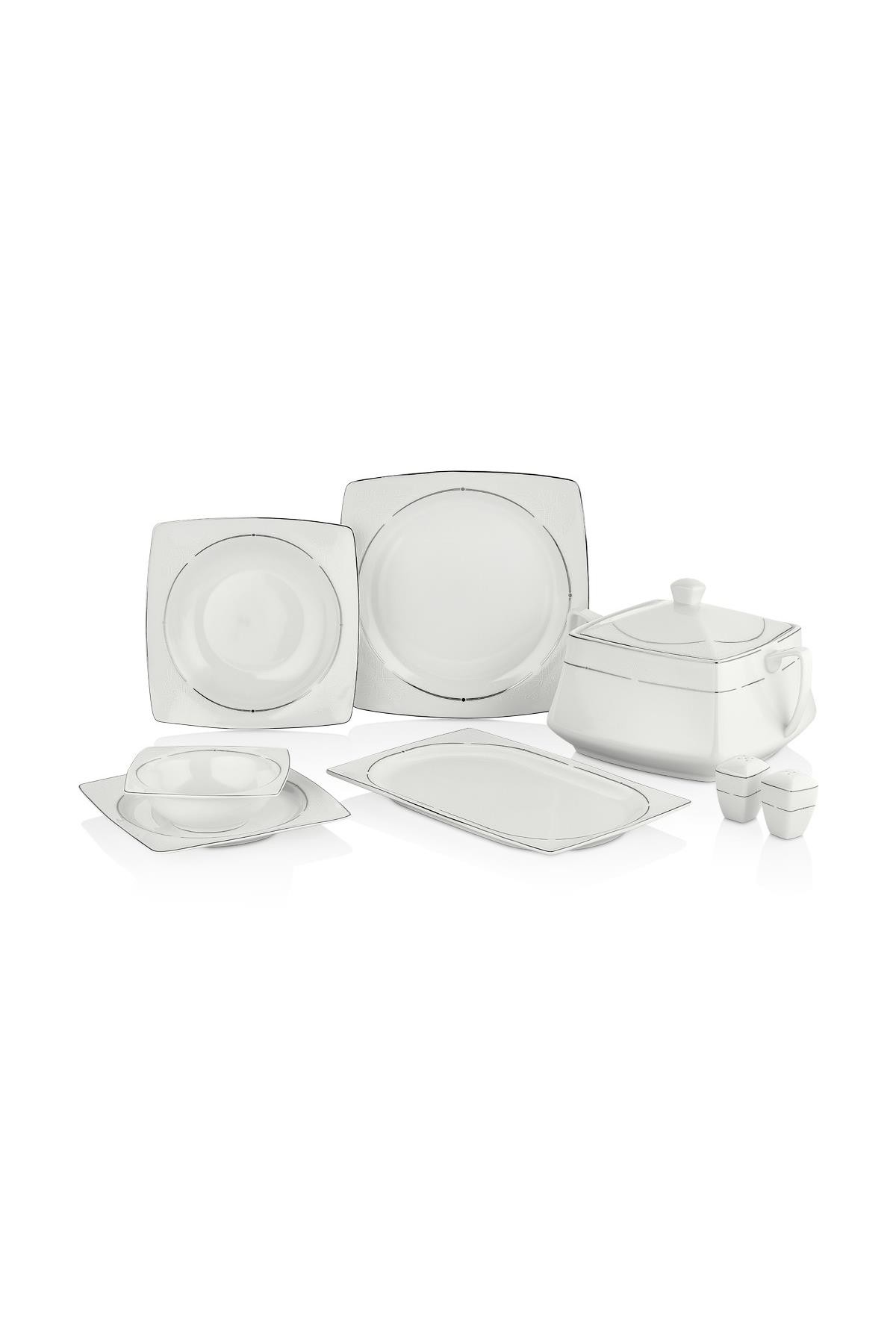 Taç Ekru Serisi Riven 60 Parça Yemek Takımı