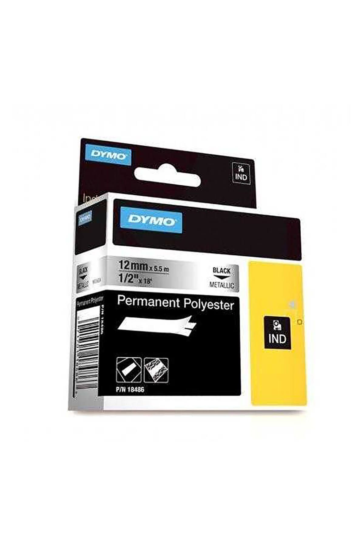 Dymo RhinoPro Sabit Polyester Şerit 12mmx5.5m Gri/Siyah 18486