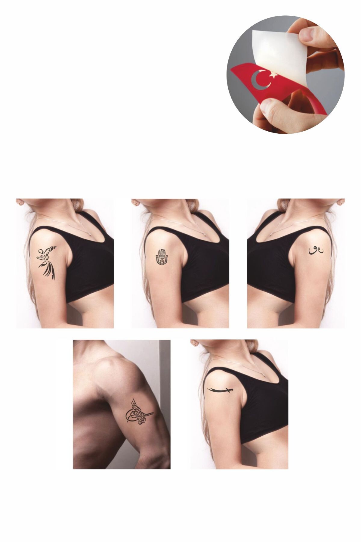 ONE SPRAY TATTOO Türk Bayrağı Osmanlı Dövme Şablonu Ve Kına Desenleri 5 Adet