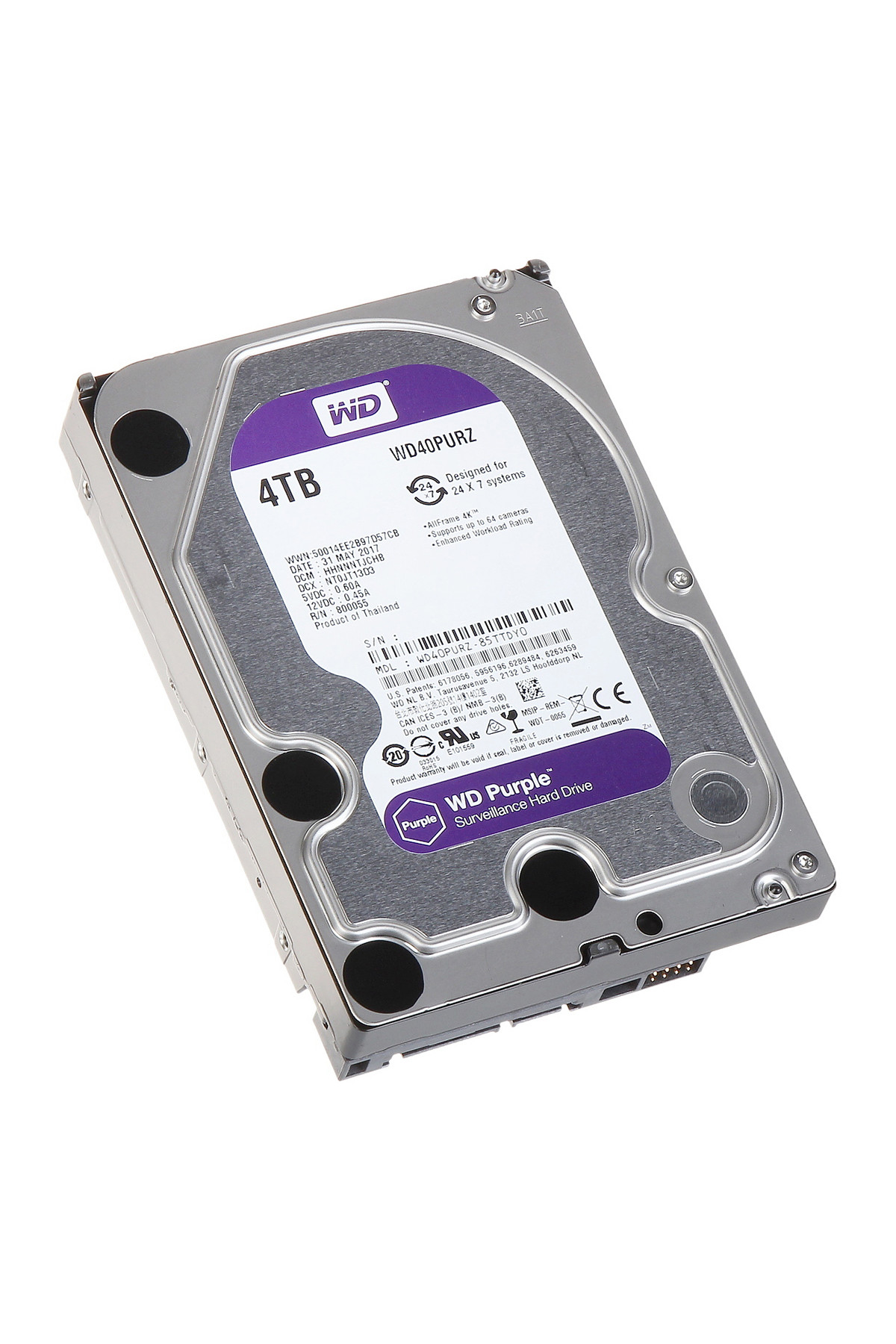 WD 4TB WD PURPLE 3.5 INTELLIPOWER 64MB SATA3 WD40PURZ