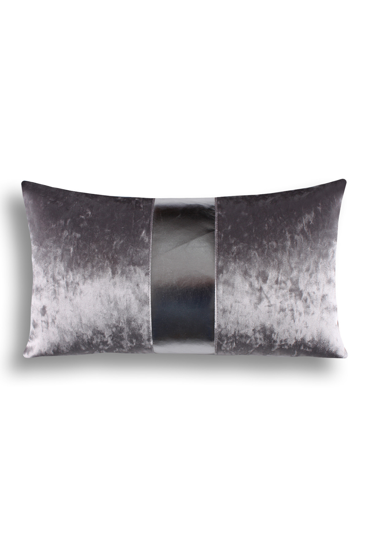 Bc Home Kadife / Deri Gri-Gümüş Dikdörtgen Dekoratif Yastık Kılıfı 35x60cm