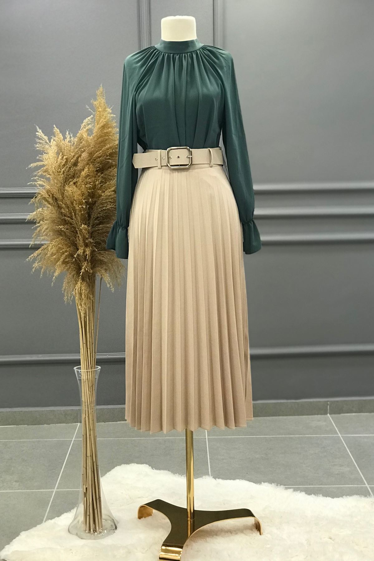 Ebrar Kadın Taş Gamzem Krep Pliseli Etek 2137