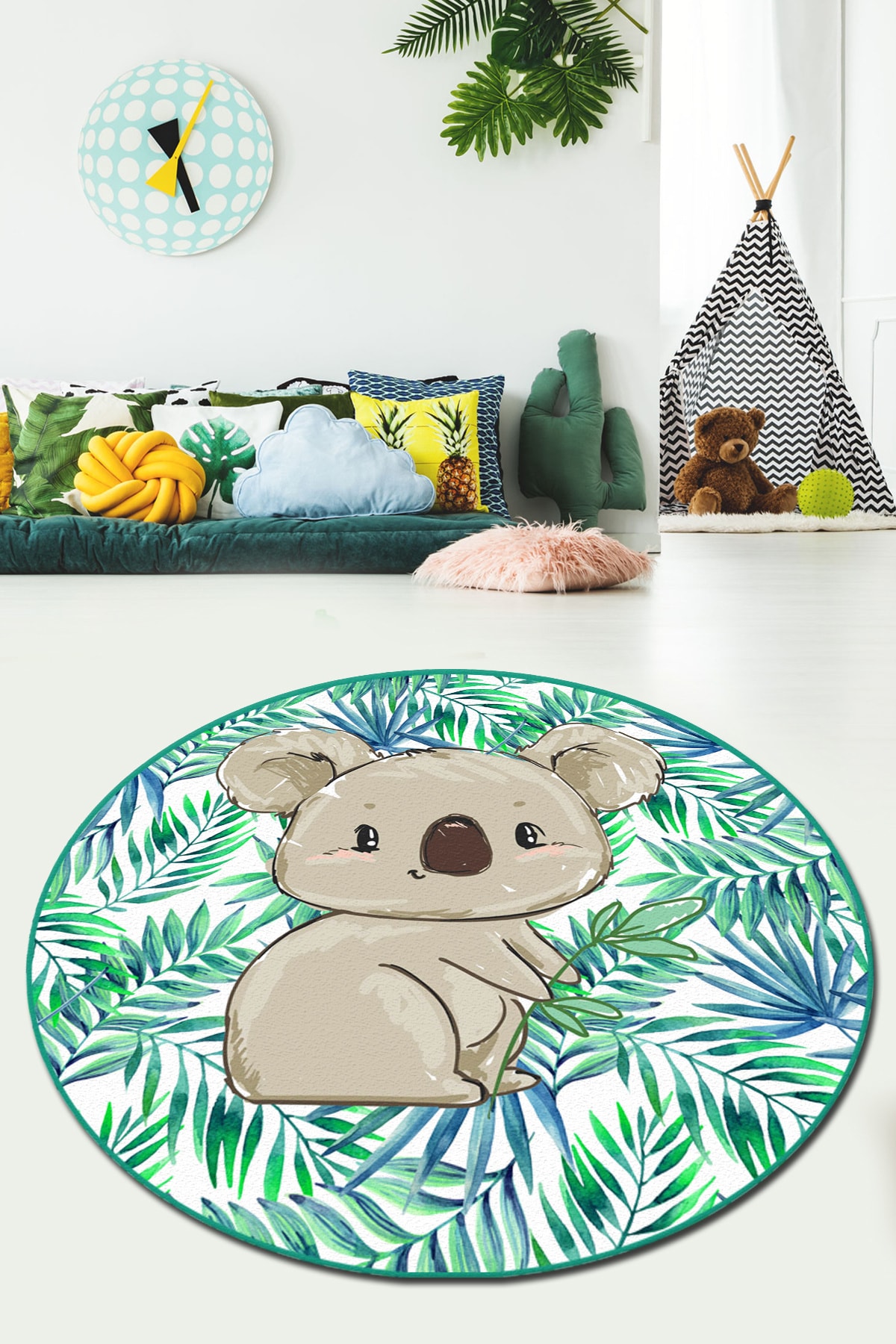 Chilai Home Koala Djt Yeşil Çap Yıkanabilir Leke Tutmaz Çocuk ve Bebek Halısı