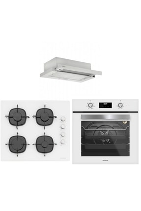 Beyaz Ankastre Set (1350 Esty Aspiratör - Cs5335w01 Ocak - Bo6502w02 Fırın) Image 0