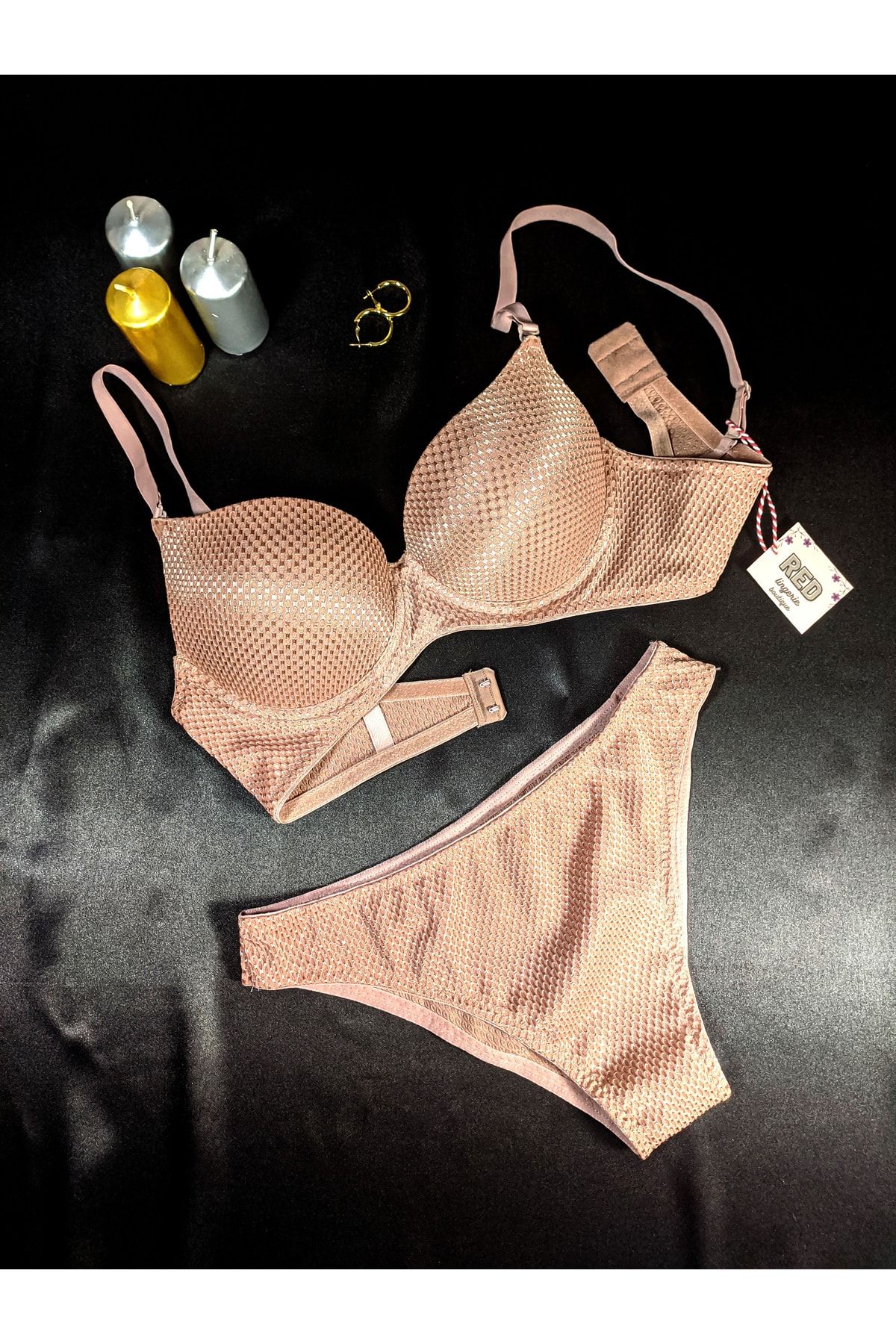 Rose gold bra and panty set cheap
