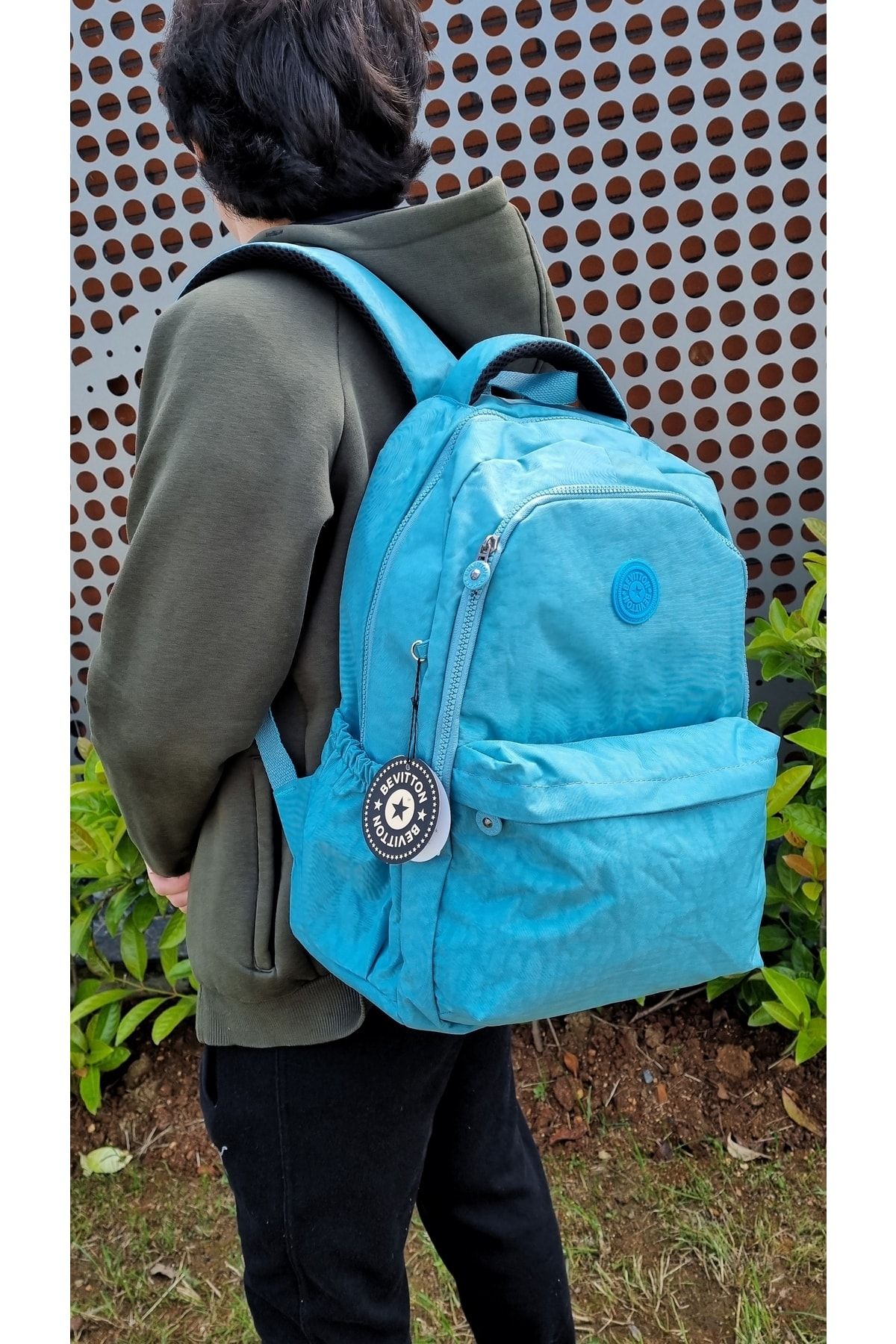 Kipling light blue best sale backpack