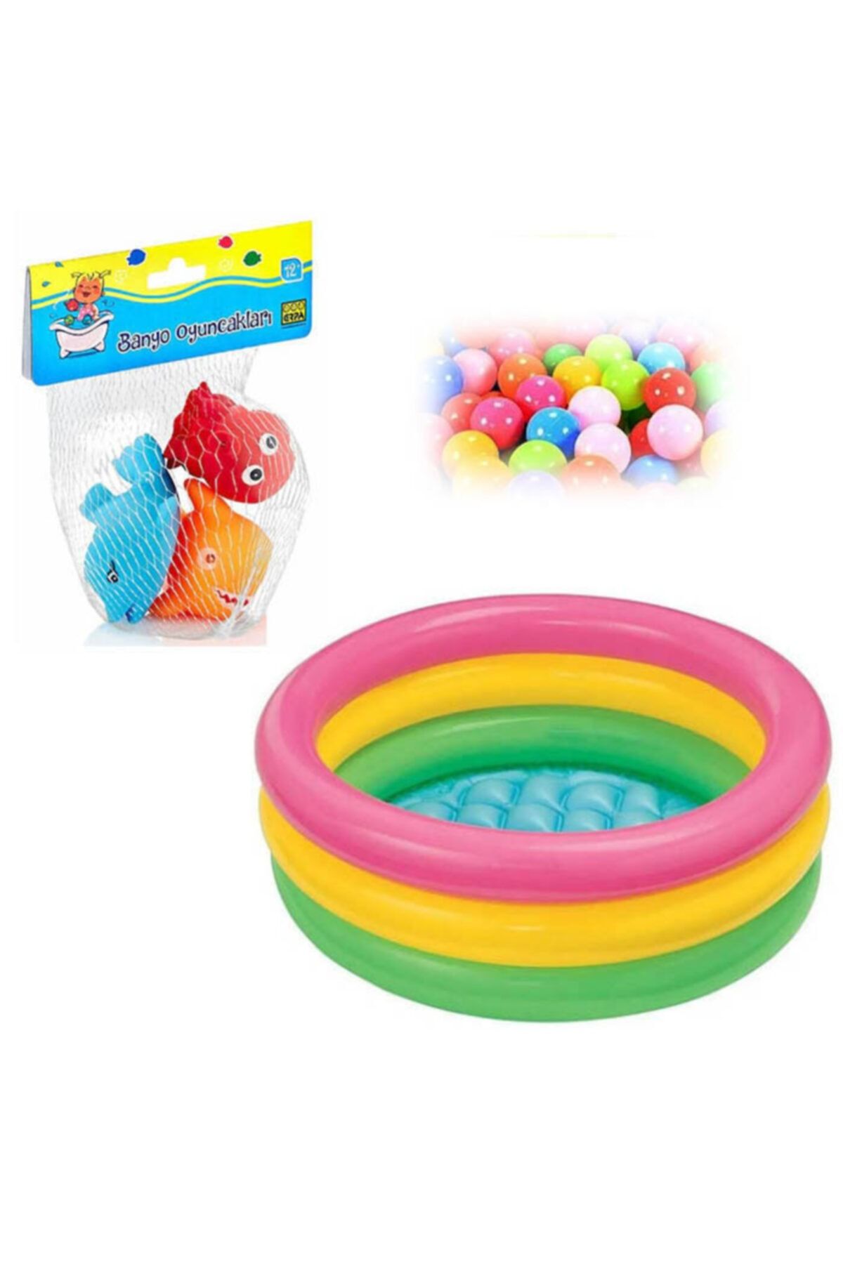 Intex Şişme Tabanlı Bebek Banyo Havuzu 86x25 Cm + 3'lü Banyo Oyuncağı + Havuz Topu