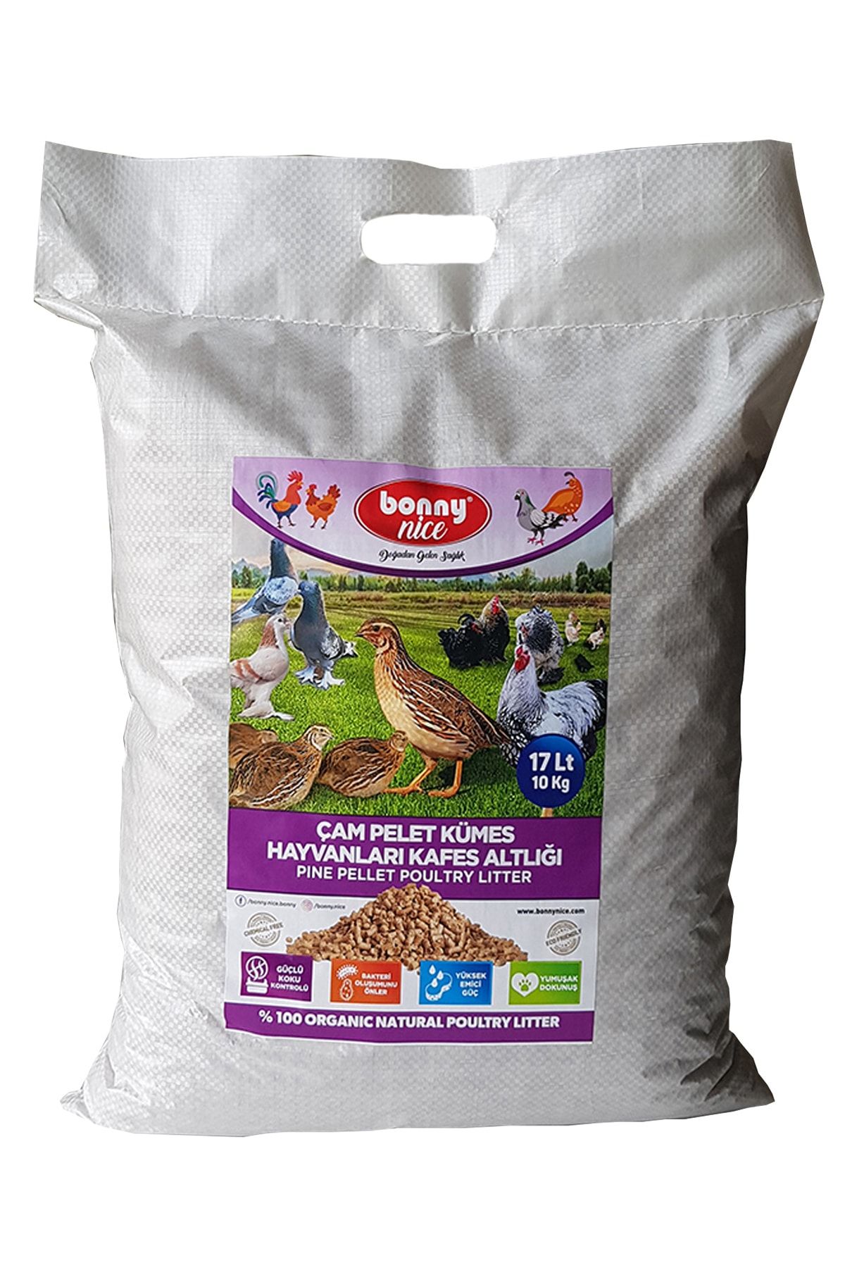 Bonny Nice Bıldırcın Güvercin Süs Tavukları Kafes Altlığı 10 Kg 17 L X 15 Paket