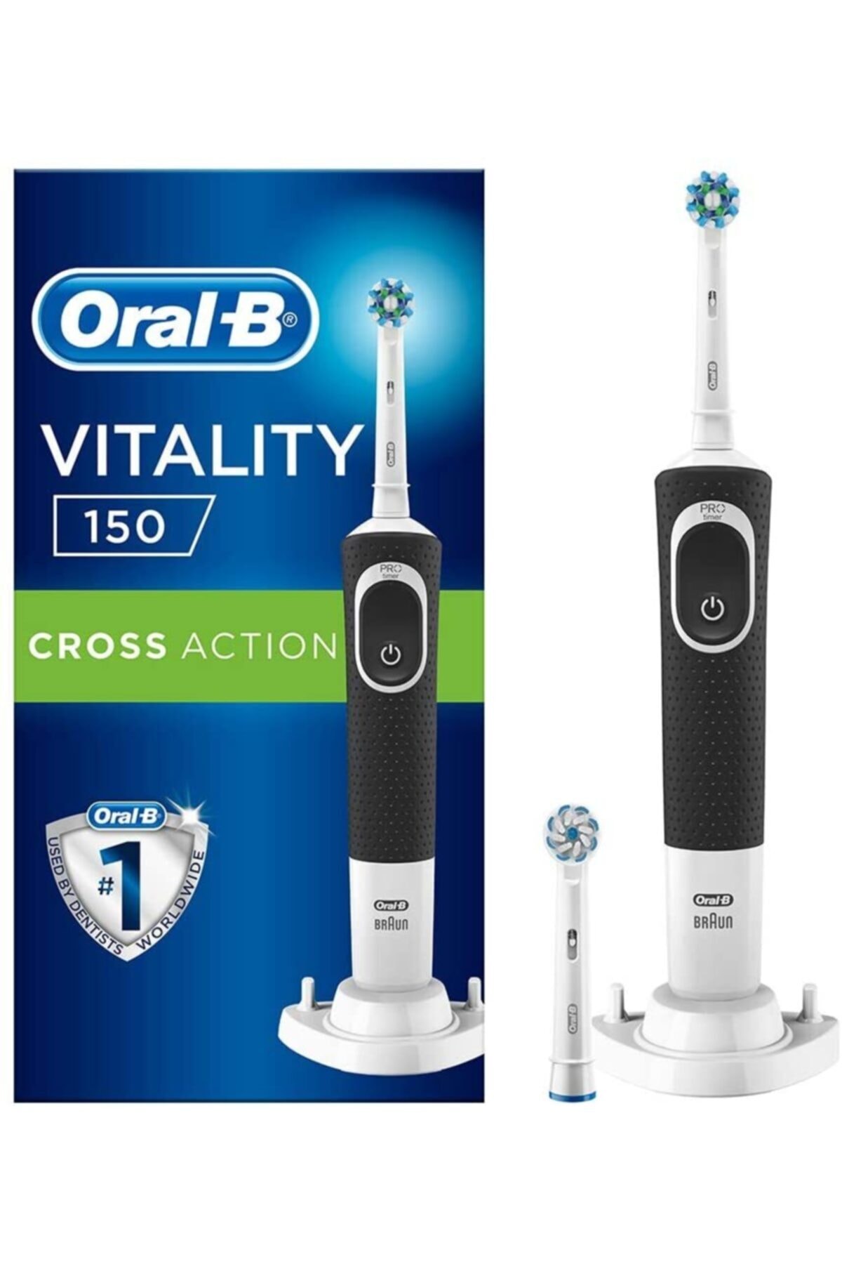 OralB Siyah Şarj Edilebilir Diş Fırçası 1 Yedek Başlık D150