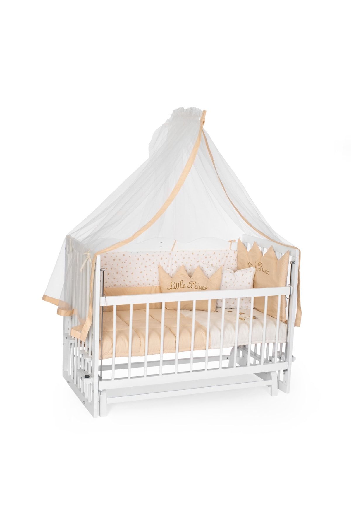 Carino Wins Ahşap 60x120 Beyaz Renk Sallanır Anne Yanı Beşik Uyku Setli Ve Yataklı Asybyz60x120kne