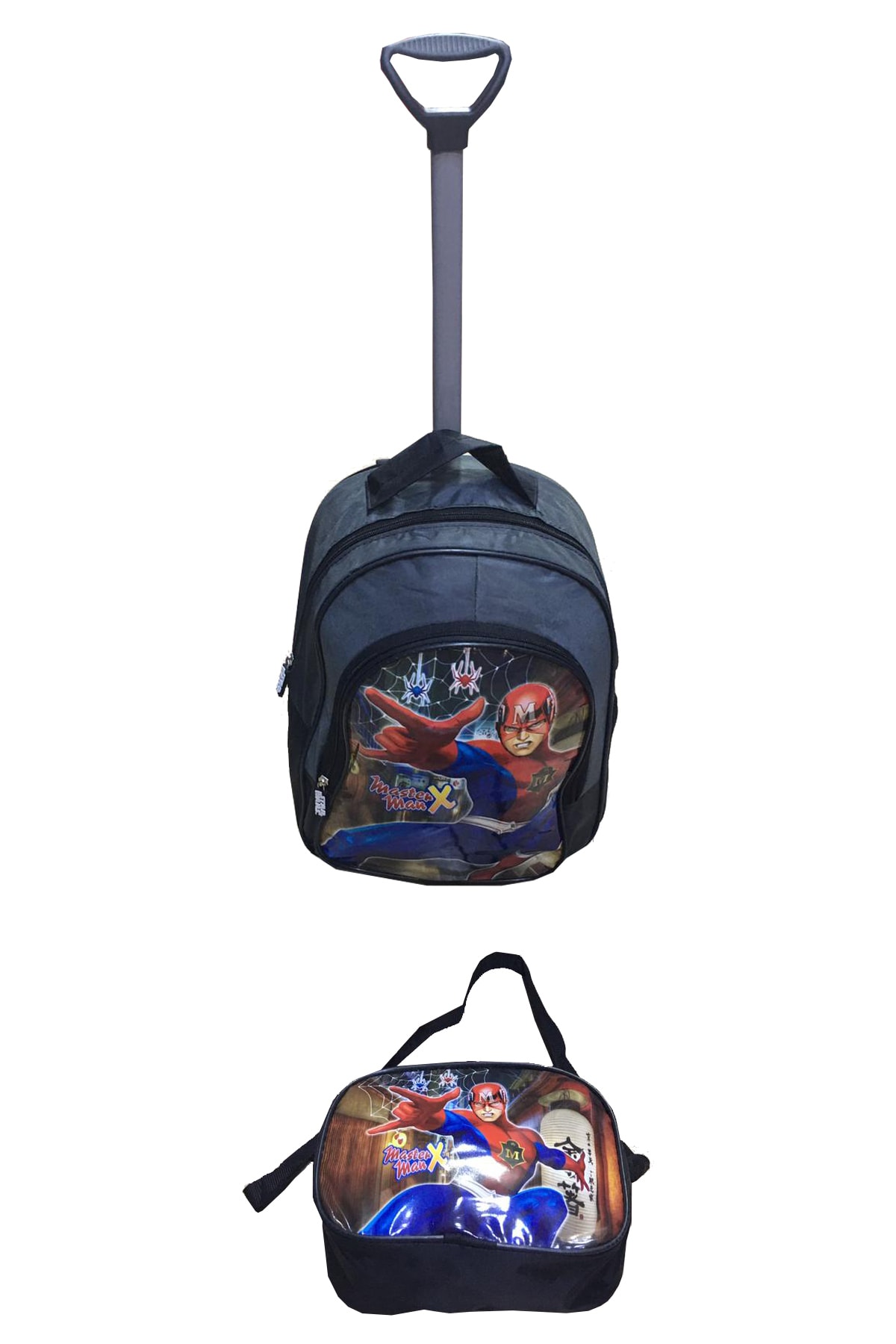 Adalinhome Beslenme Çantalı Çekçekli Okul Çantası Örümcek Adam Siyah