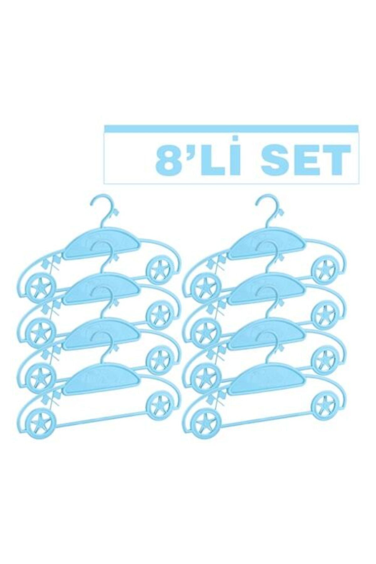 bermeks Bebek Elbise Askısı Arabalı Erkek Askı 8'li Set Mavi