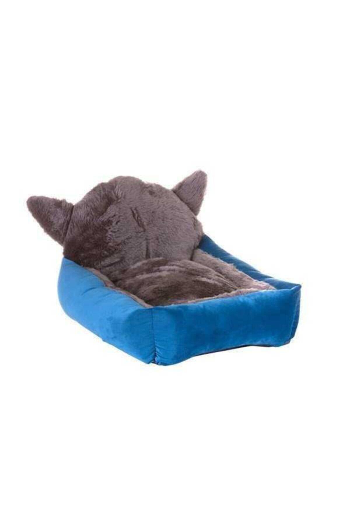 Lion Kulaklı Kedi Yatağı Mavi