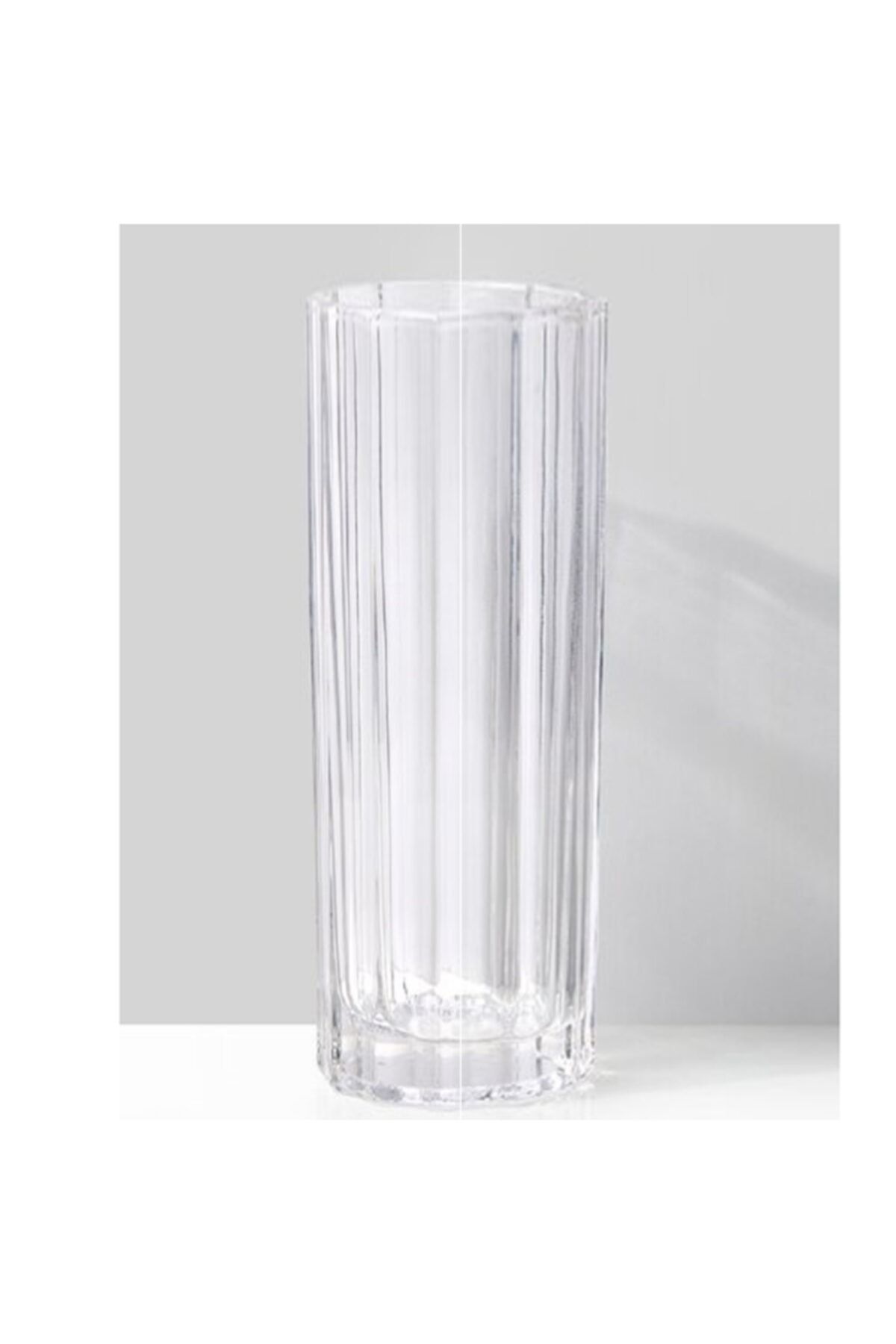 GLASSY Silindir Rölyefli Cam Vazo (15 Cm Çap-40 Cm Yükseklik)