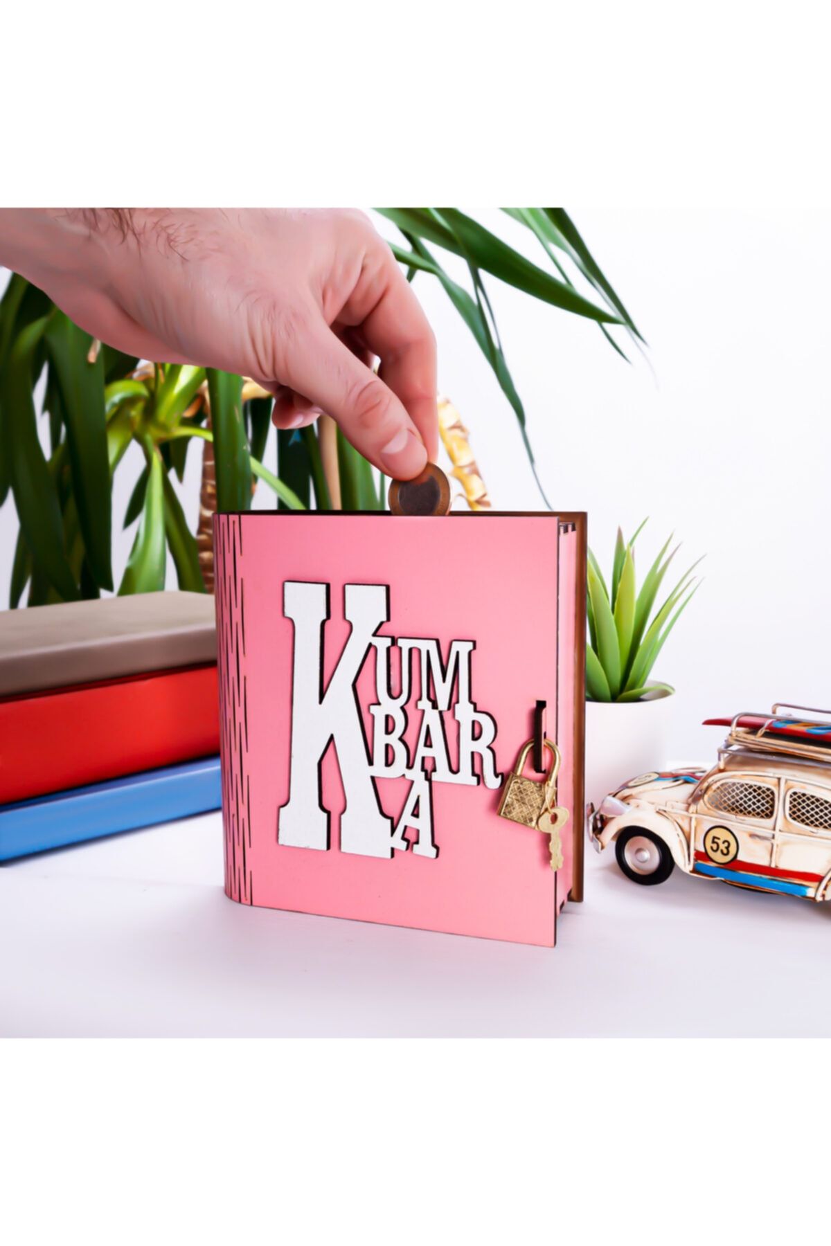 Hediyesepeti Pembe Kitap Ahşap Kumbara