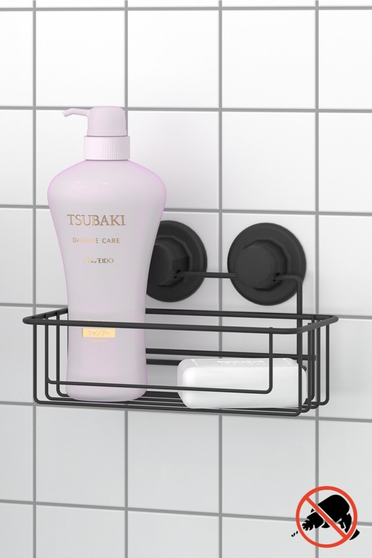 Teknotel Delme Vida Matkap Yok! Vakumlu Tek Katlı Banyo Rafı Mat Siyah Dm254