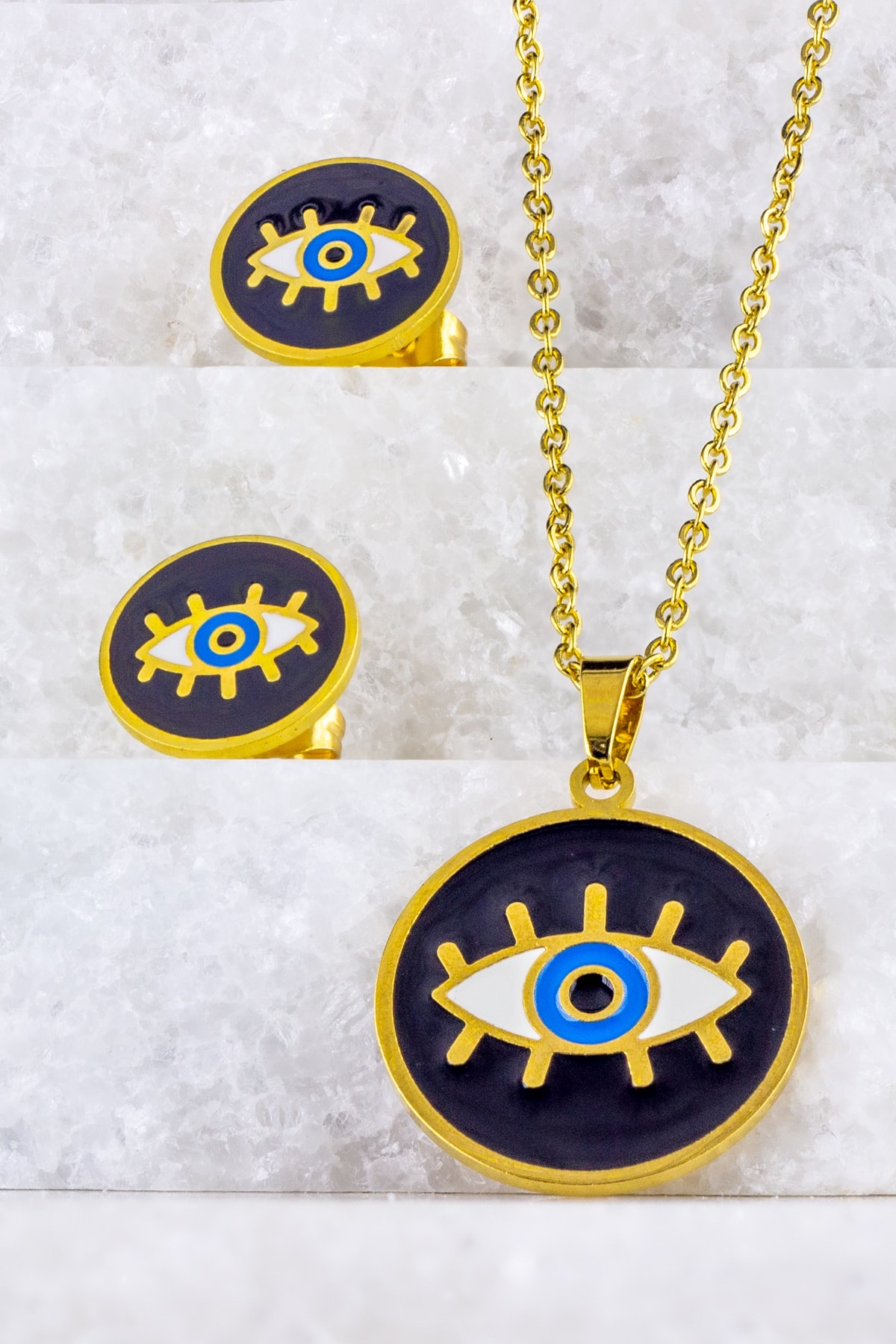 tortoro Kadın Minimalist Kirpik Göz Çelik Kolye Küpe Set