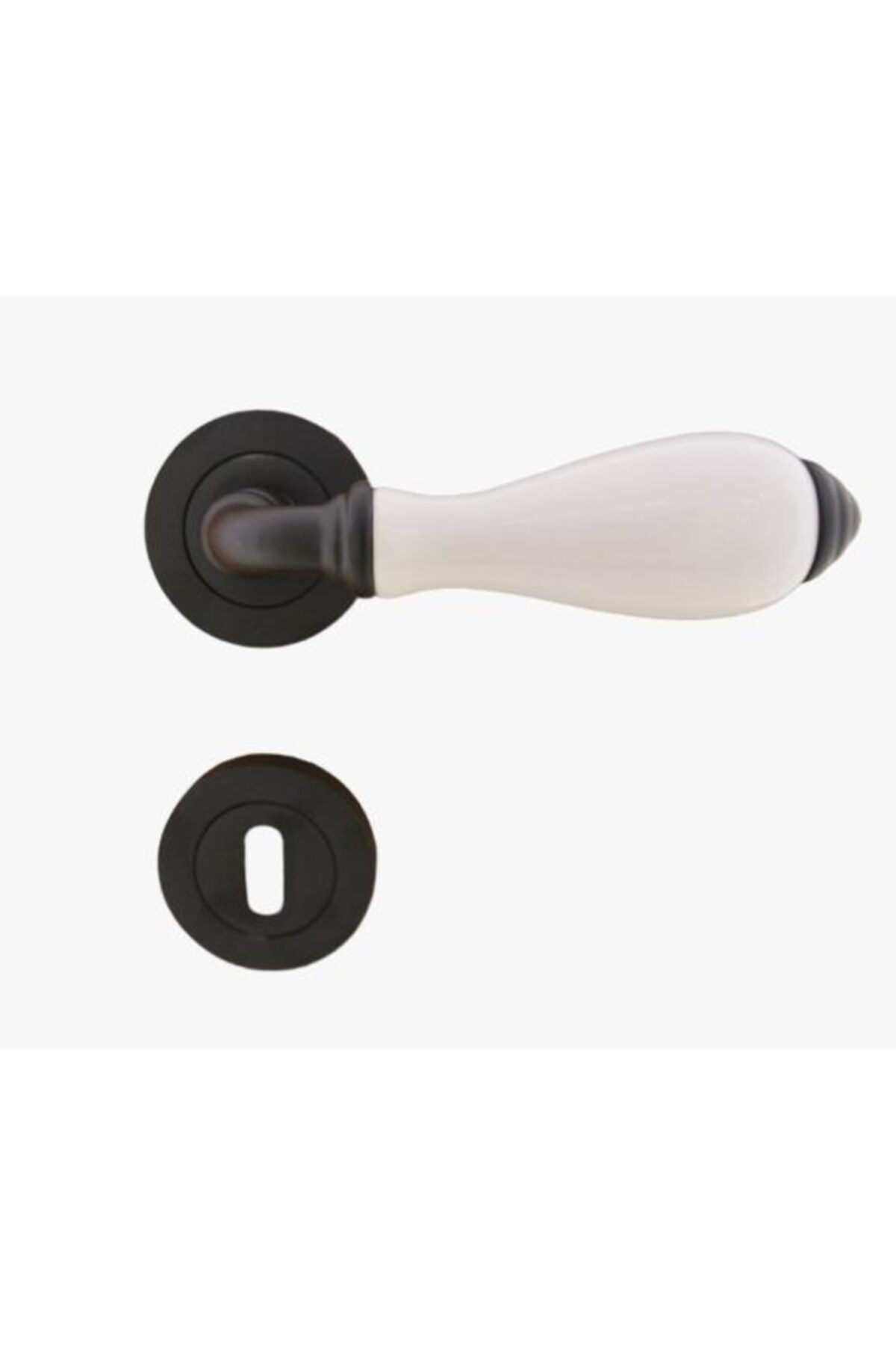 Dooraks Anadolu Mat Siyah Düz Kapı Kolu Porselen Rozetli Oda