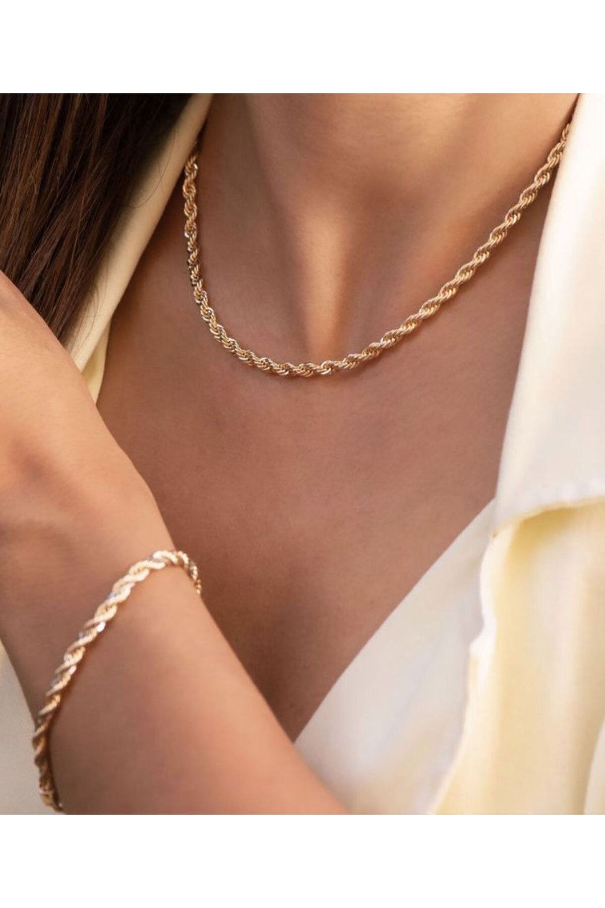 Papatya Silver 925 Ayar Rose Altın Kaplama Gümüş Kolye Bileklik Burgu Set