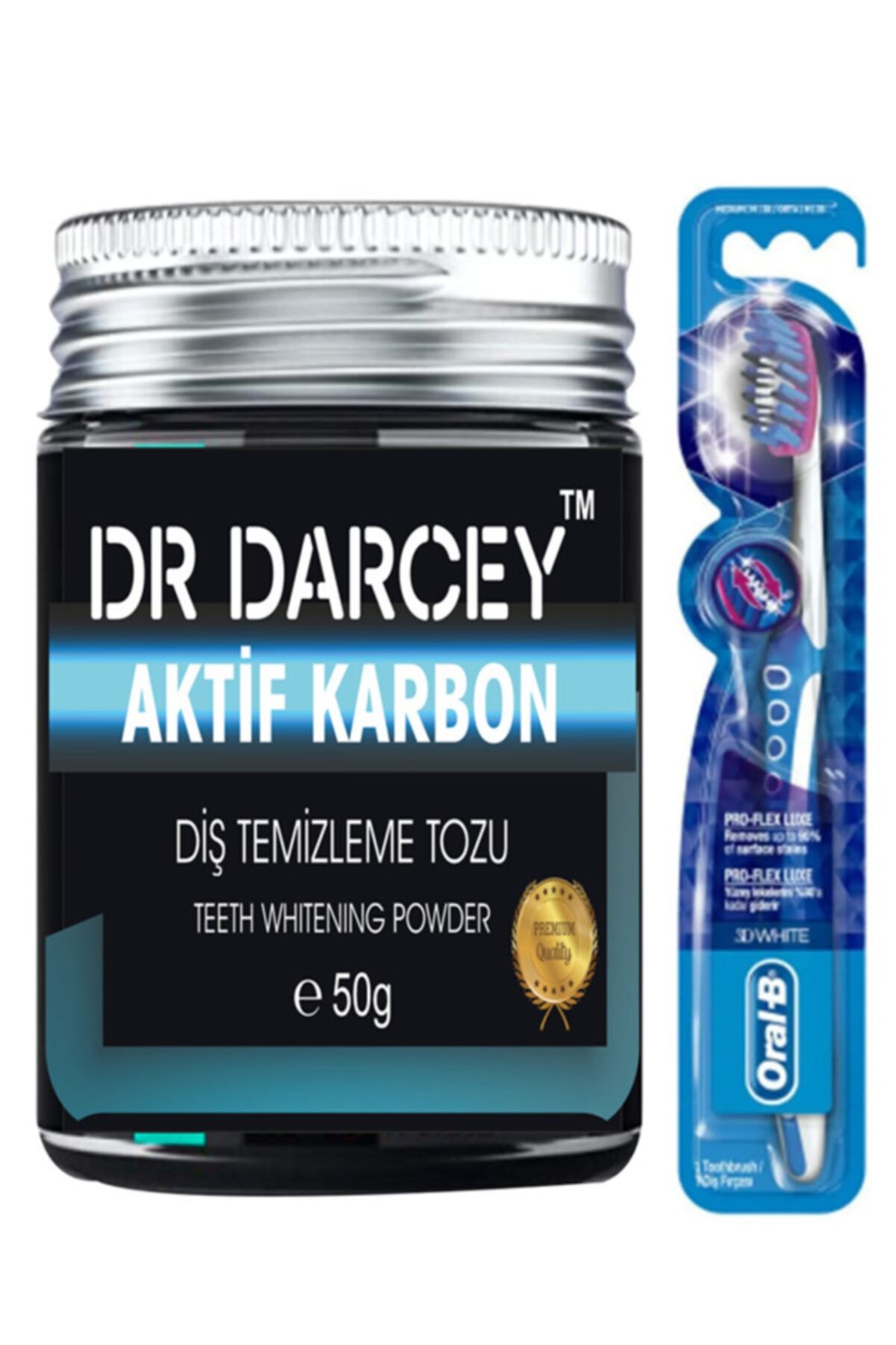 Dr Darcey Aktif Karbon 50 g Diş Temizleme Tozu + Pro-flex 3 Boyutlu Beyazlık Luxe