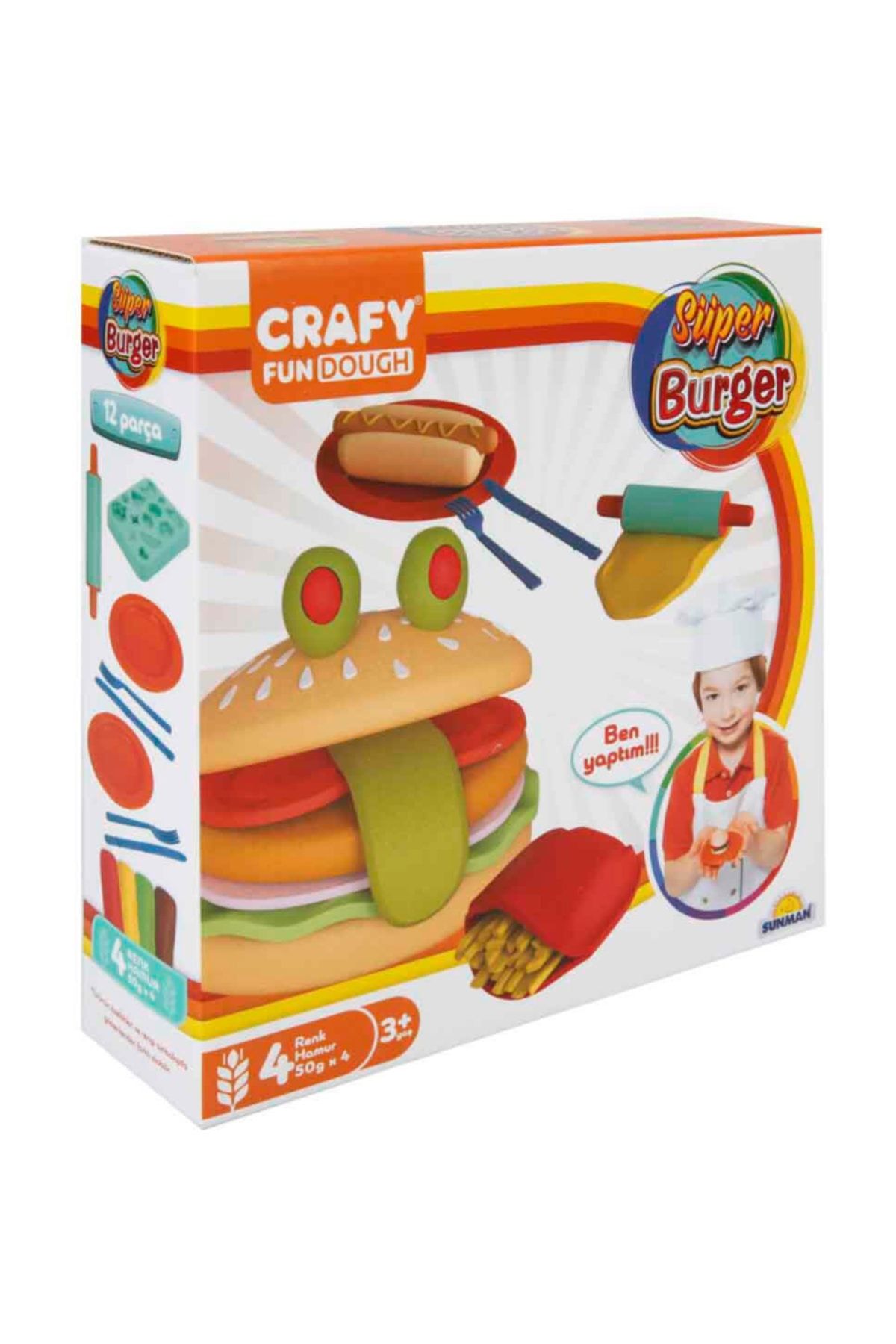 Sunman Crafy Süper Burger Oyun Hamuru Seti 200 gr. 12 Parça