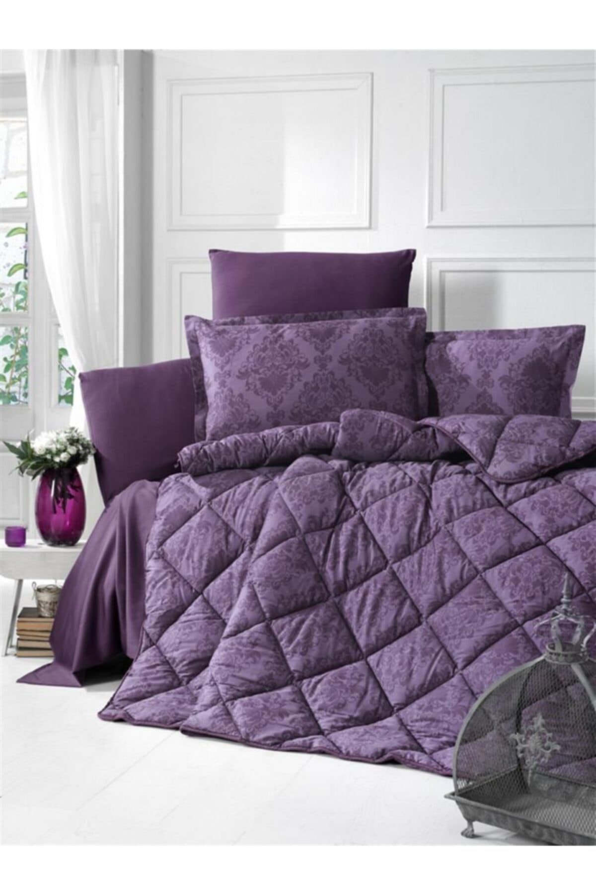 Clasy Çift Kişilik Saten Uyku Seti Kavala Mürdüm