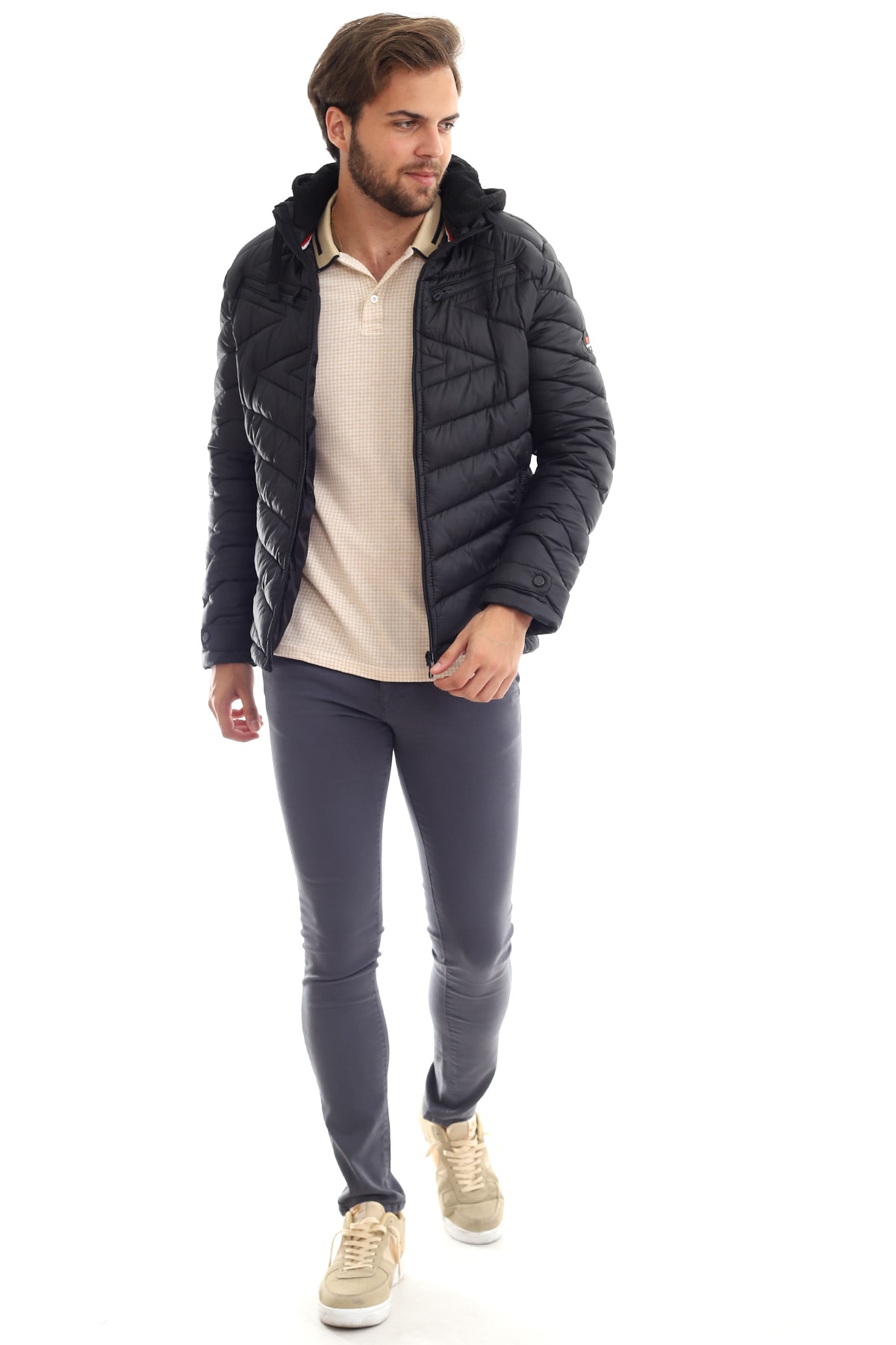 BLACKMOOD Erkek Siyah Outdoor Şişme Çıkarılabilir Kapüşonlu Mont