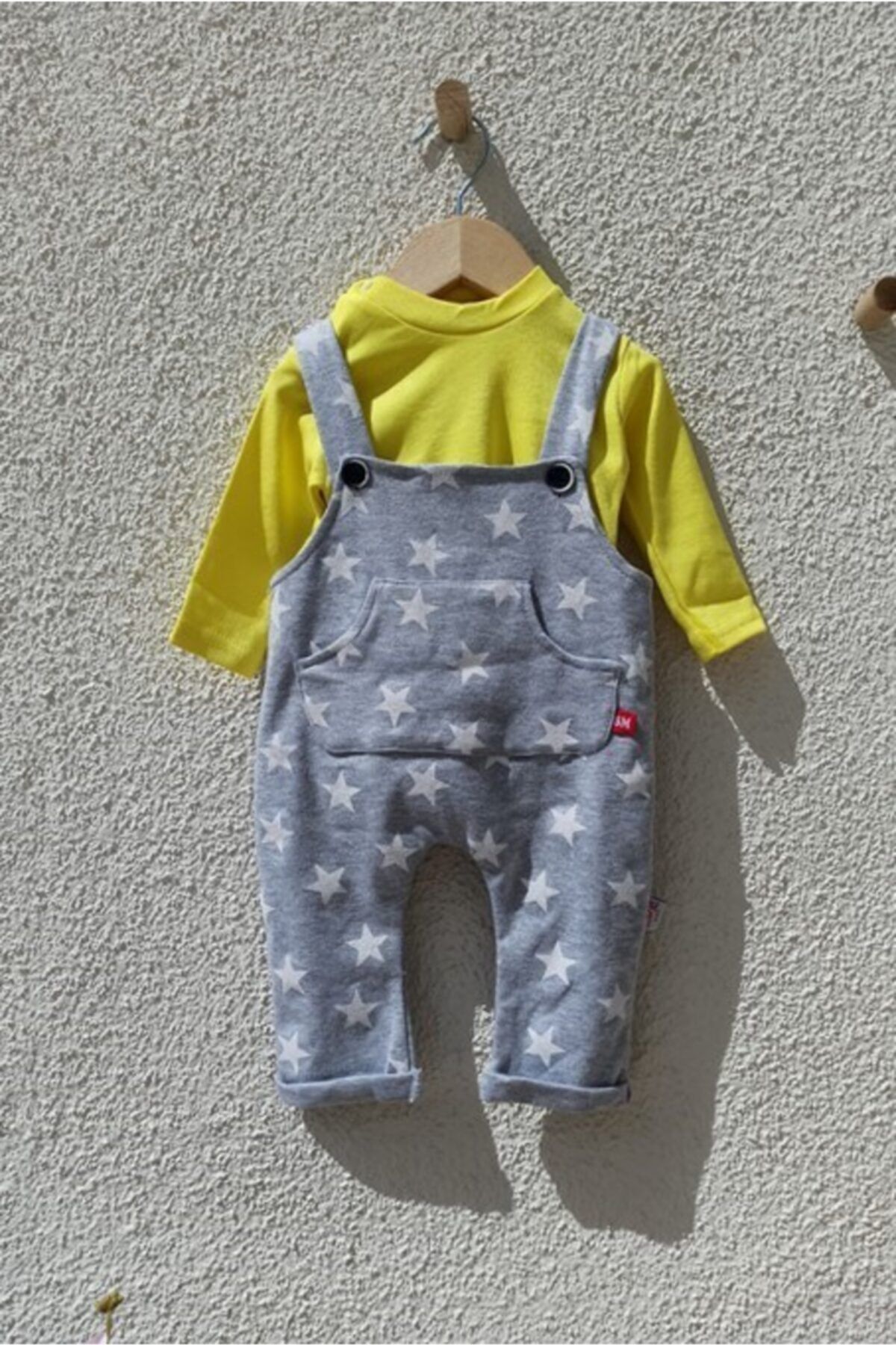 Murad Erkek Bebek Sarı Yıldız Desenli Önü Cepli Salopet