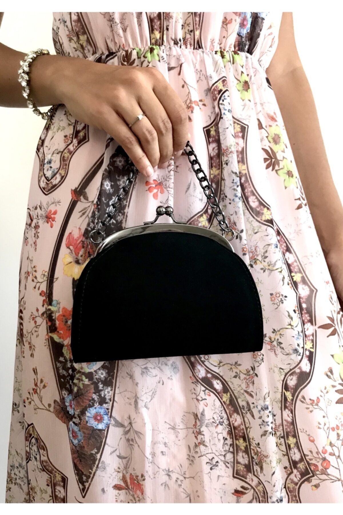 Abiye Butik Çanta Siyah Süet Mini Model Abiye Çanta